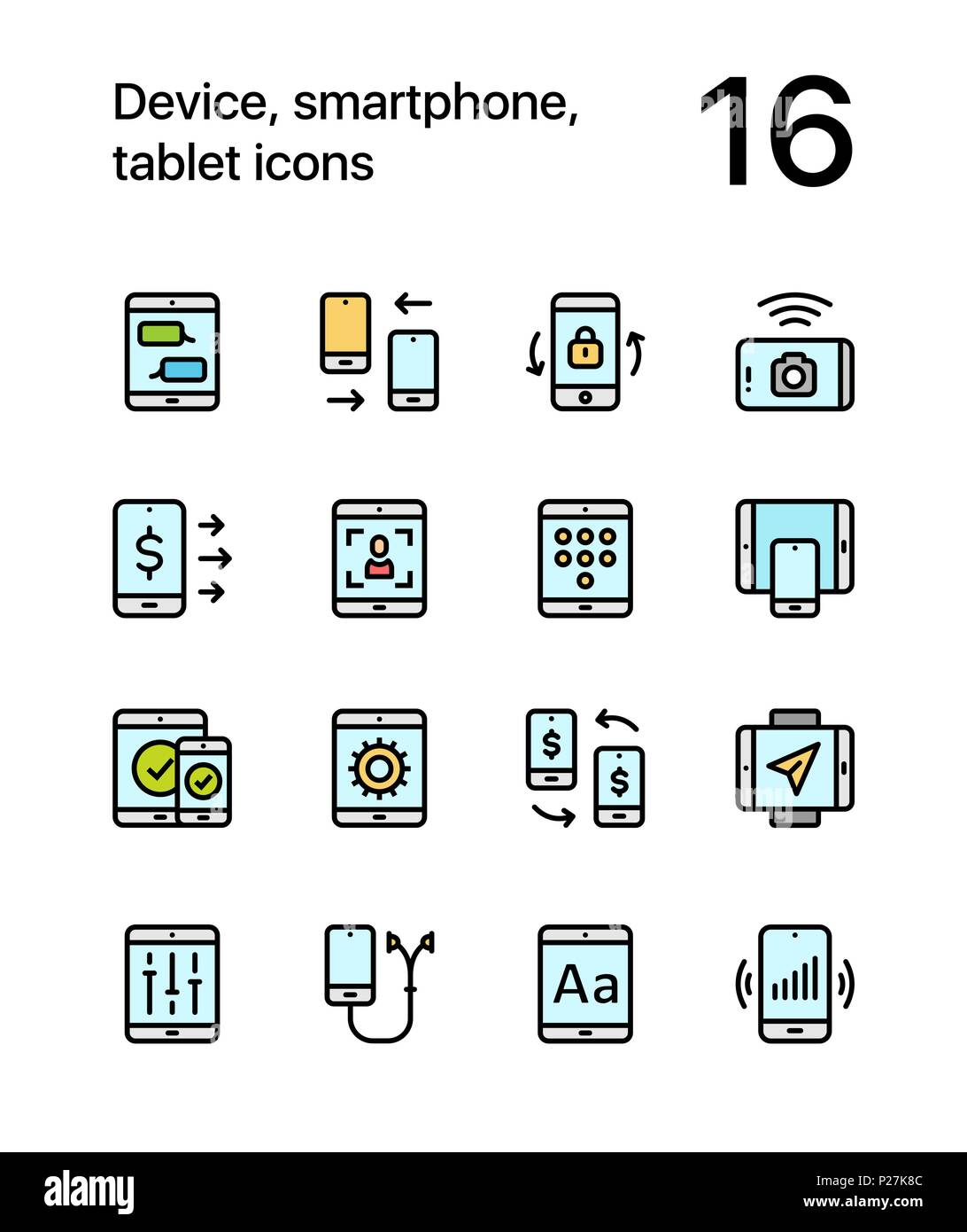 Colored Device, smartphone, tablet icons for web and mobile design pack 2 Stock Vector