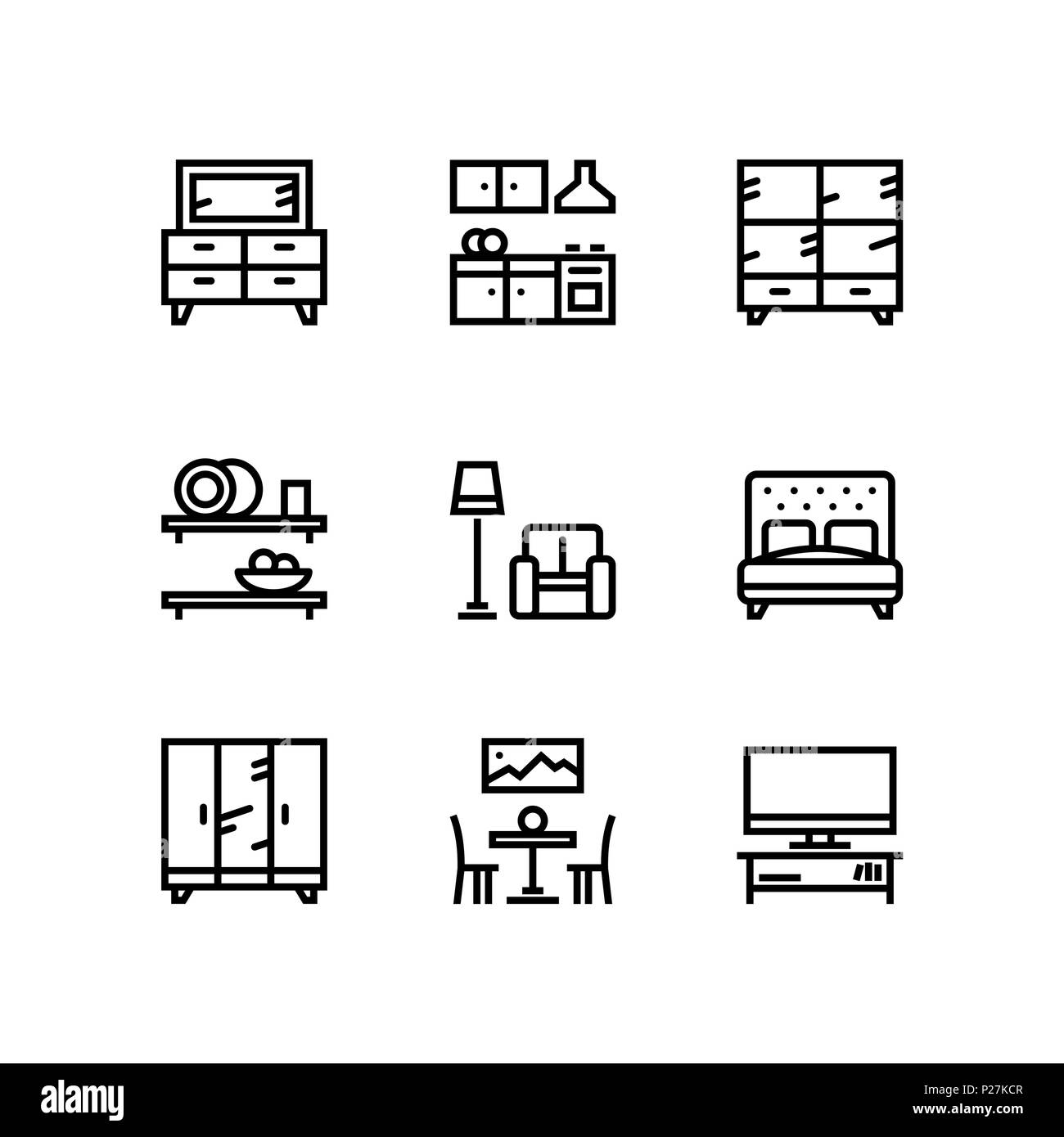 Furniture Decor Interior Vector Simple Icons For Web And