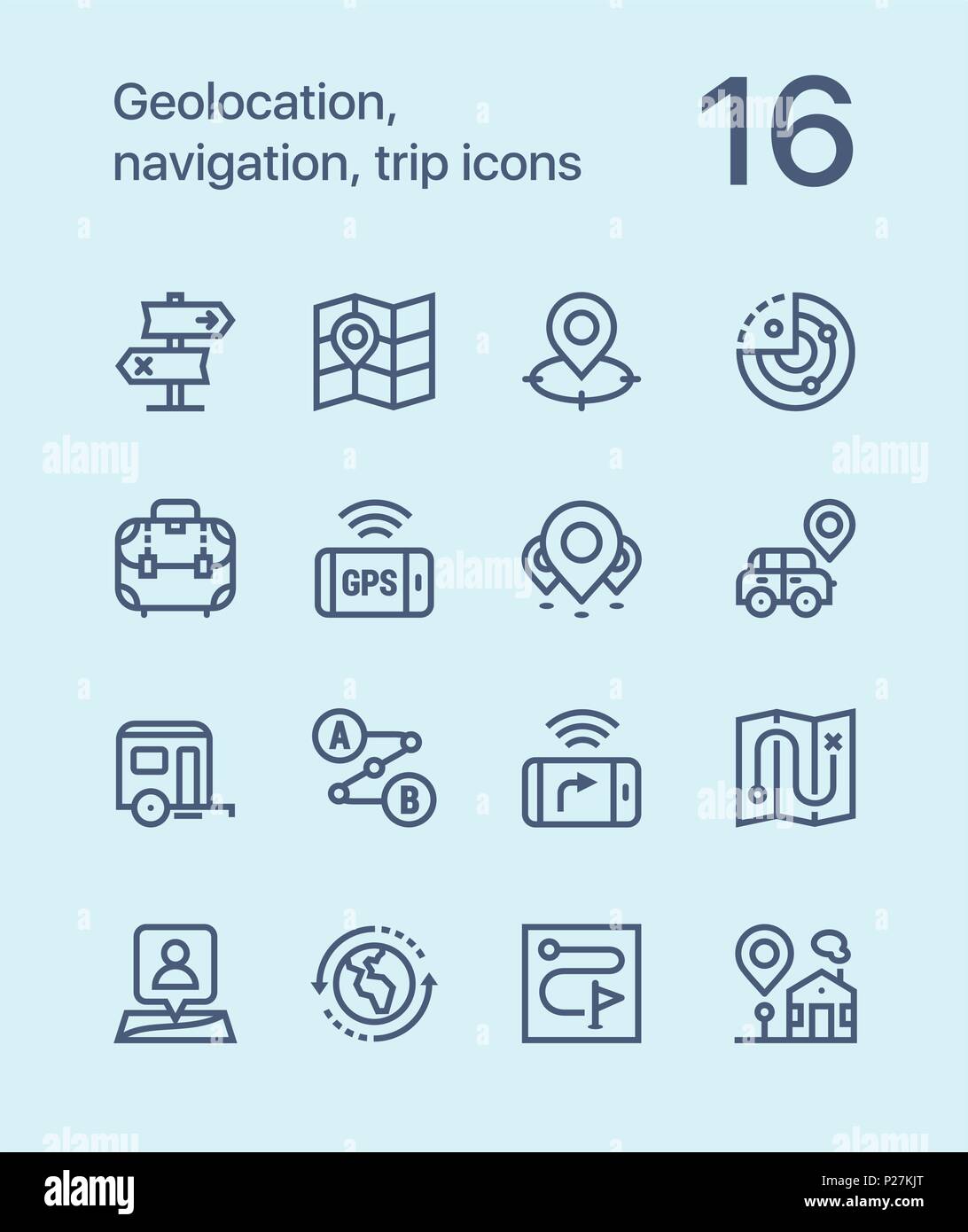 Outline Geolocation, navigation, trip icons for web and mobile design pack 2 Stock Vector