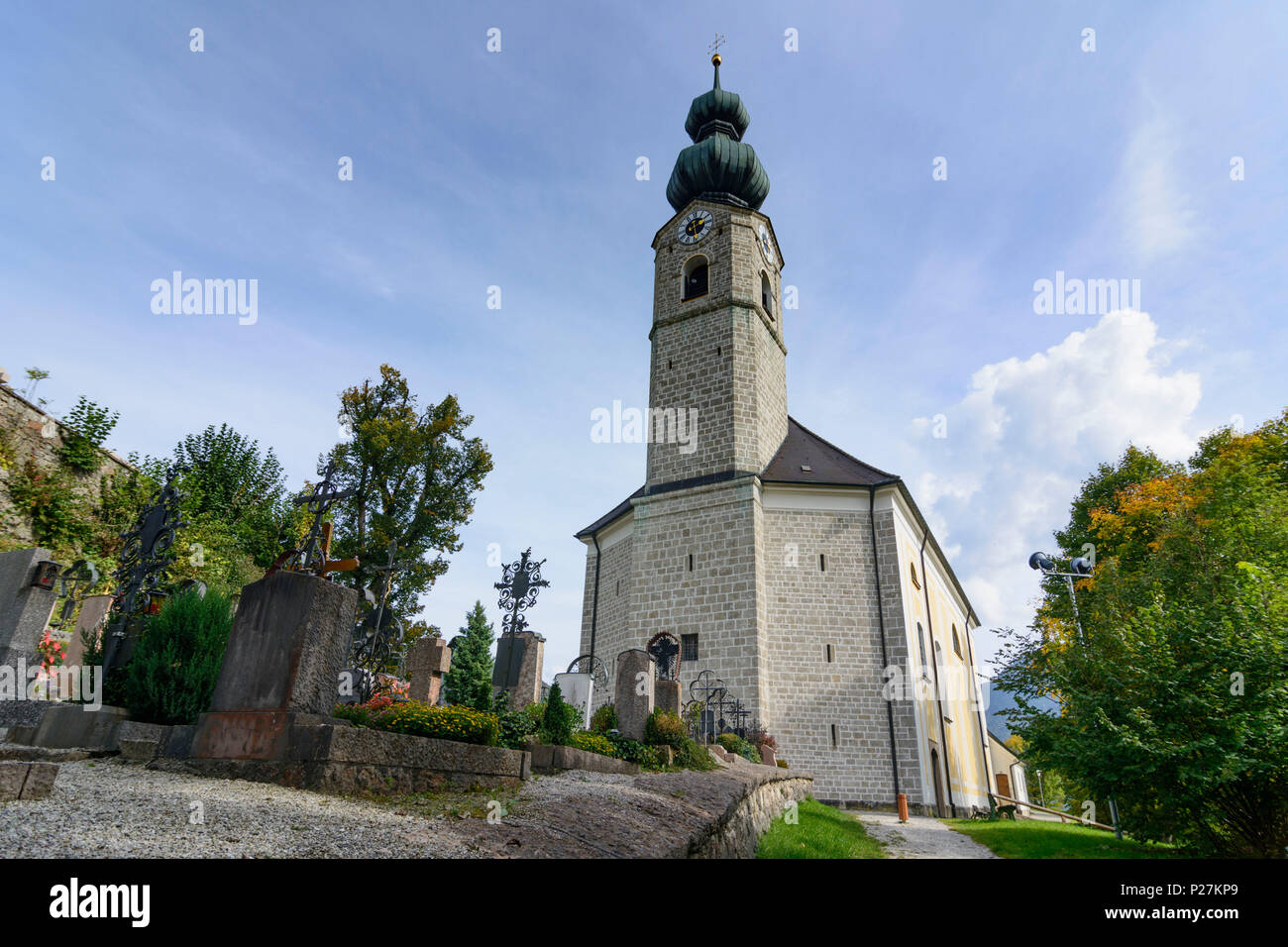 Ruhpolding, church St. Georg, Oberbayern, Chiemgau, Upper Bavaria, Bavaria, Germany Stock Photo