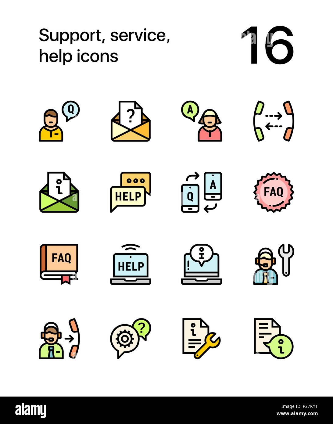 Colored Support, service, help simple line icons for web and mobile design pack 2 Stock Vector