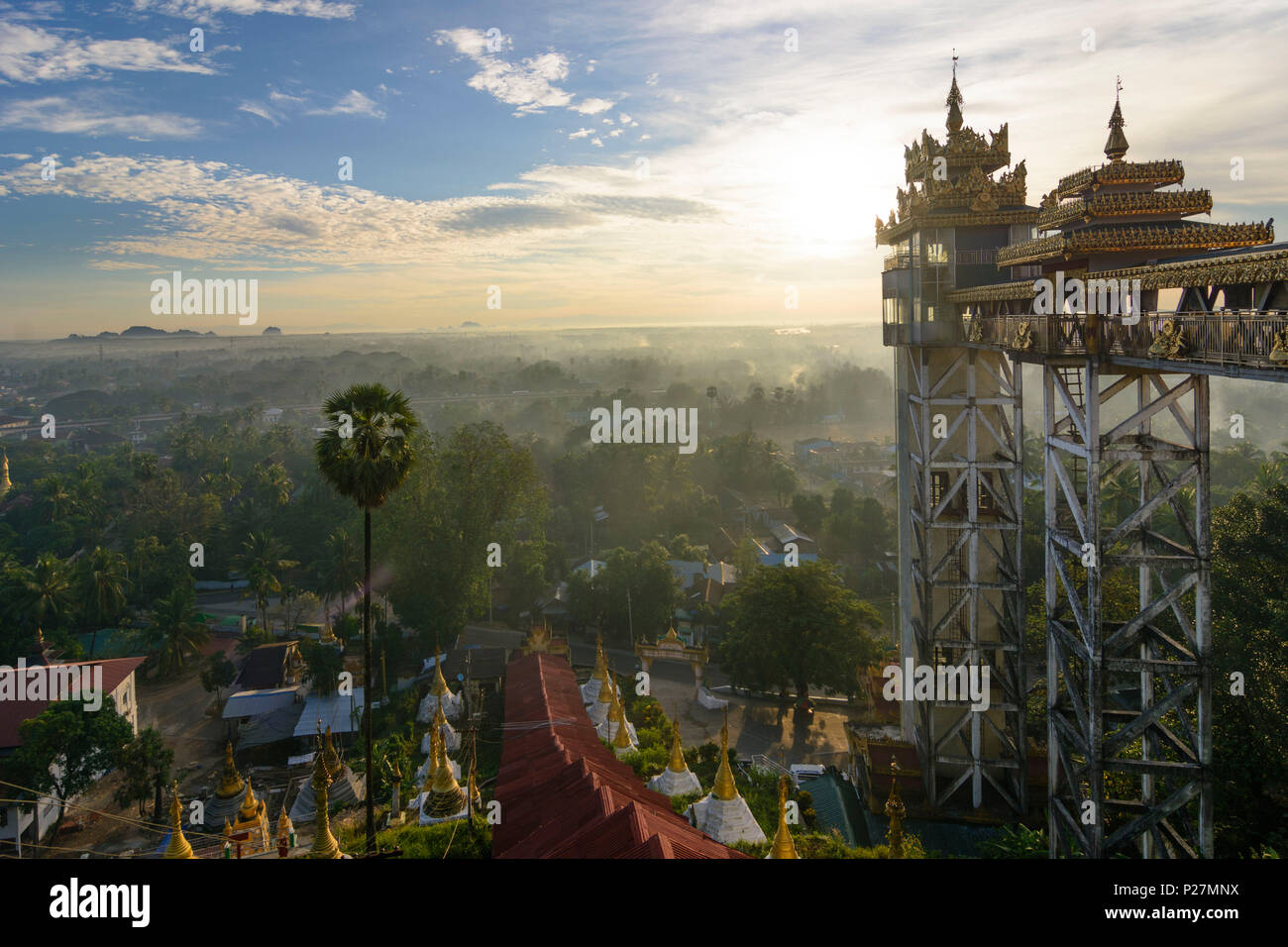 Mawlamyine (Mawlamyaing, Moulmein), view to city from terrace of Kyaik Than  Lan (Kyaikthanlan) Paya pagoda, (from Rudyard Kipling poem), elevator  tower, Mon State, Myanmar (Burma Stock Photo - Alamy