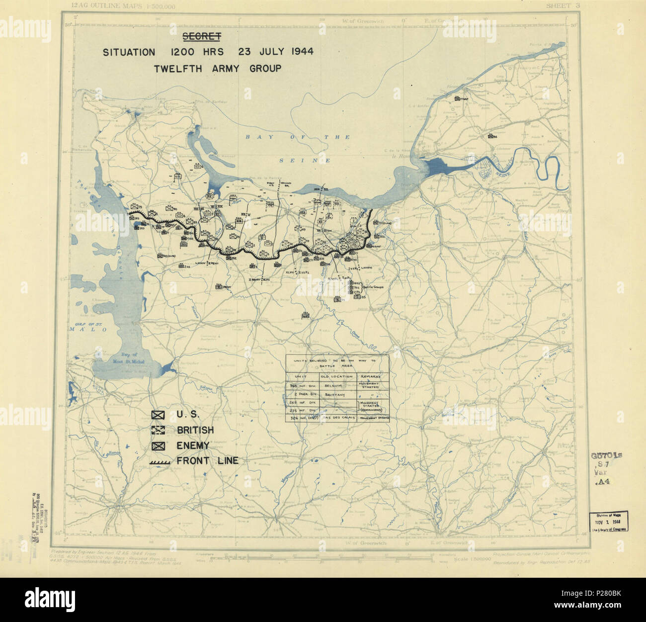 (July 23, 1944), HQ Twelfth Army Group situation map. LOC 2004629086