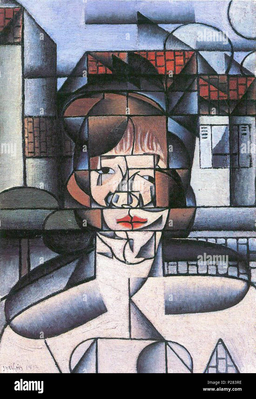 . Juan Gris, Portrait Germaine Raynal, oil on canvas, 54.9 x 38.1 cm, private collection . 1912.  English: Portrait Germaine Raynal 159 Juan Gris Portrait Germaine Raynal Stock Photo