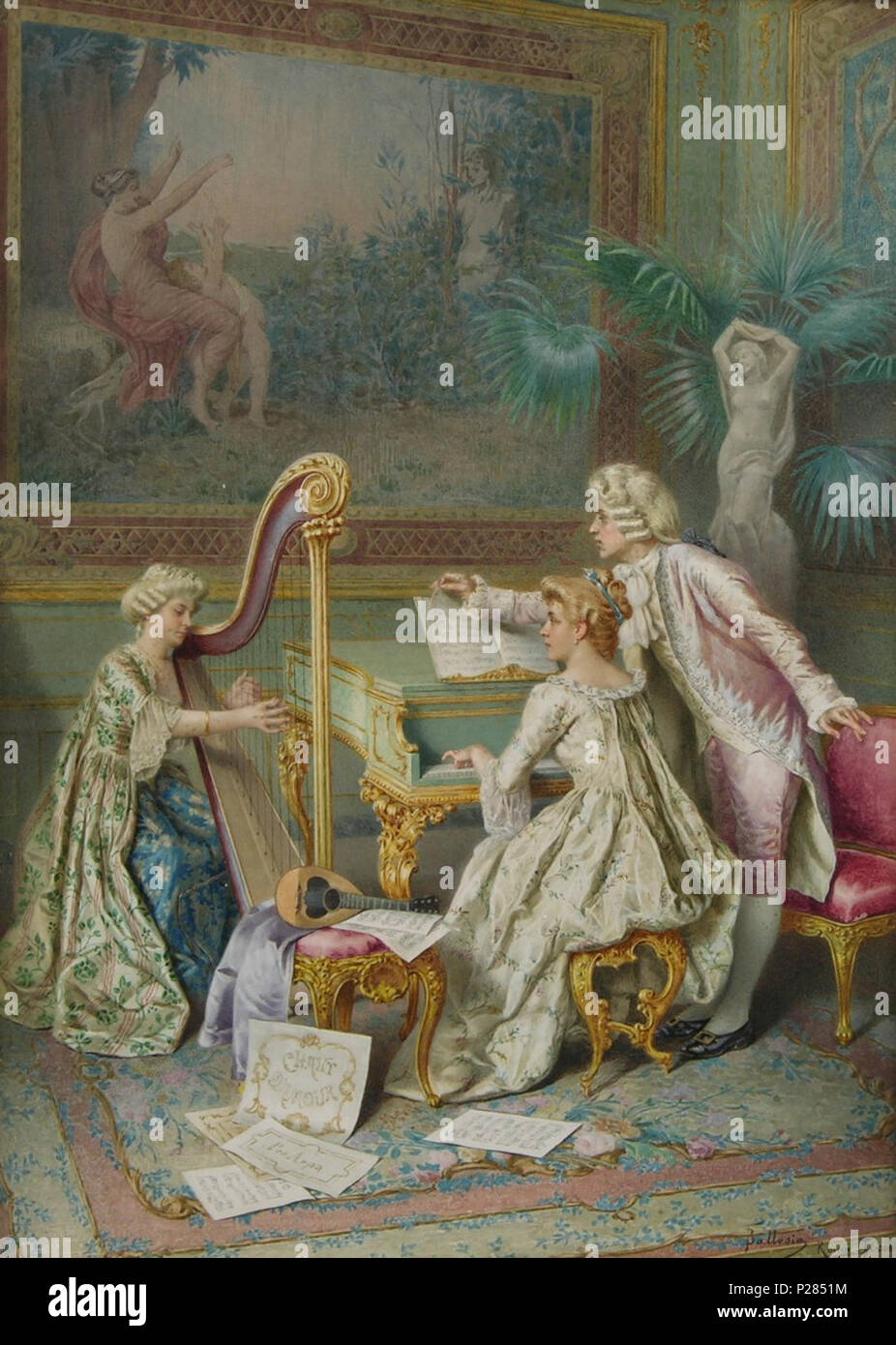 Rococo Music Scene By 1923 125 Francesco Ballesio 1860 1923 Rococo   Rococo Music Scene By 1923 125 Francesco Ballesio 1860 1923 Rococo Scene P2851M 