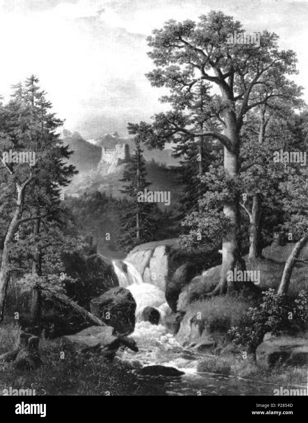 .  Čeština: Horská krajina s hradem . 19th century 126 Frantisek Skala - Horska krajina s hradem Stock Photo