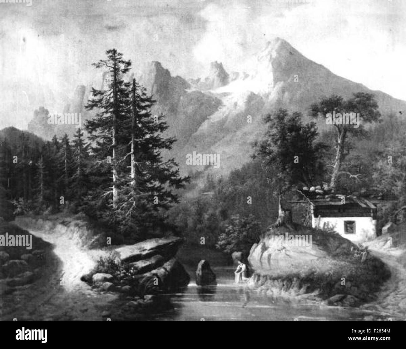 .  Čeština: Partie ze Solnohradských Alp . 1879 126 Frantisek Skala - Partie ze Solnohradskych Alp Stock Photo