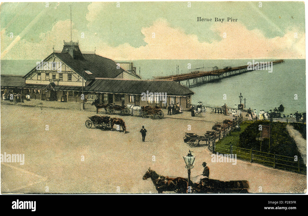 . Tinted postcard of Herne Bay Pier, Herne Bay, Kent, postmarked 1905. The photographer was Fred