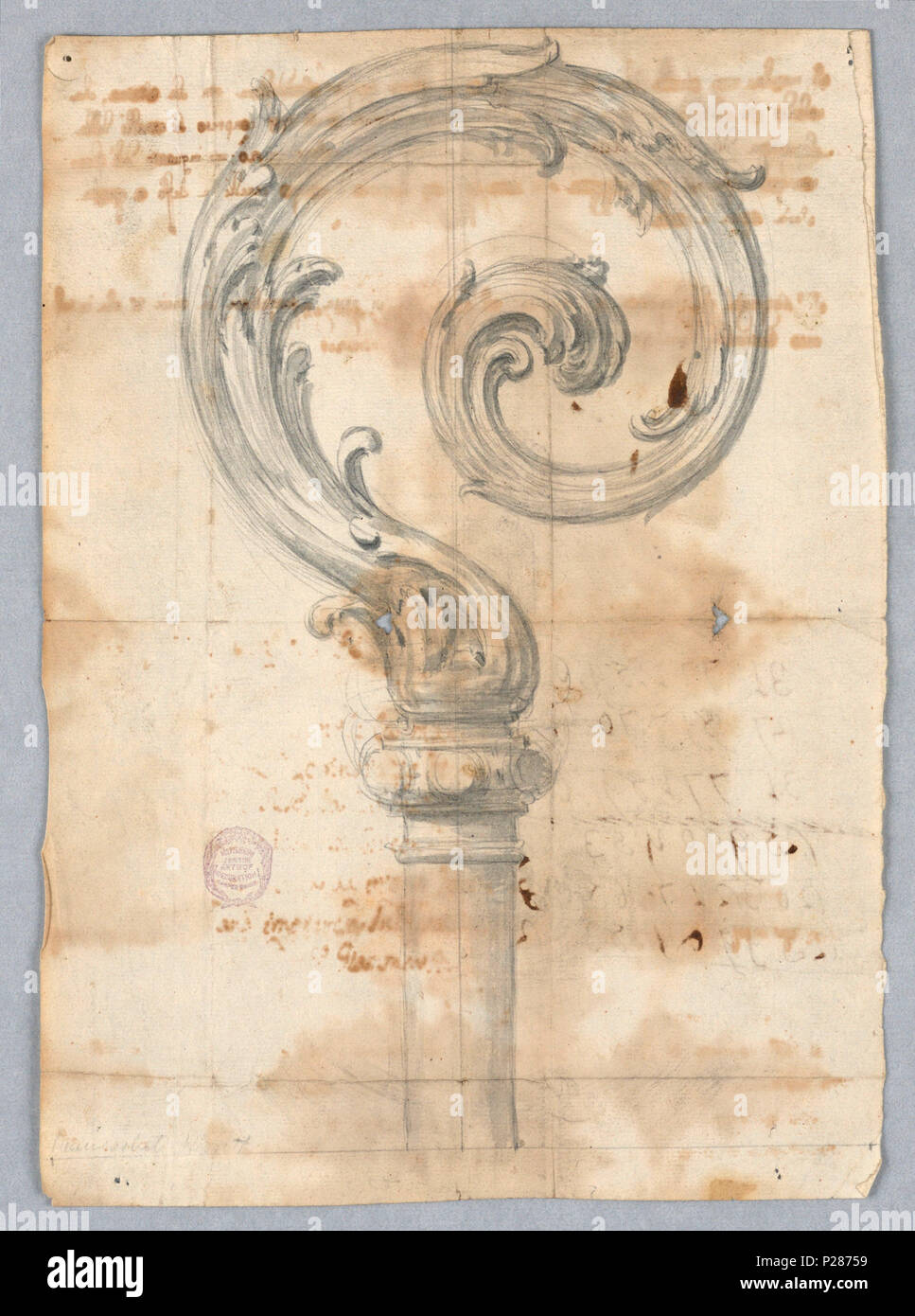 .  English: Drawing, Design for a Crosier .  English: Design for a crosier with acanthus leaves curling to the right. . before 1901 (acquired date) 100 Drawing, Design for a Crosier (CH 18108261) Stock Photo