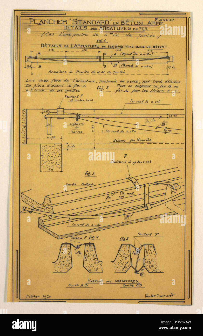 .  English: Drawing, Design for a Mass-Operational House Designed by Hector Guimard, Construction of Iron Supports, October 1920 .  English: Design for a mass-operational house by Guimard, detailing the construction of iron supports. . October 1920 100 Drawing, Design for a Mass-Operational House Designed by Hector Guimard, Construction of Iron Supports, October 1920 (CH 18410965) Stock Photo