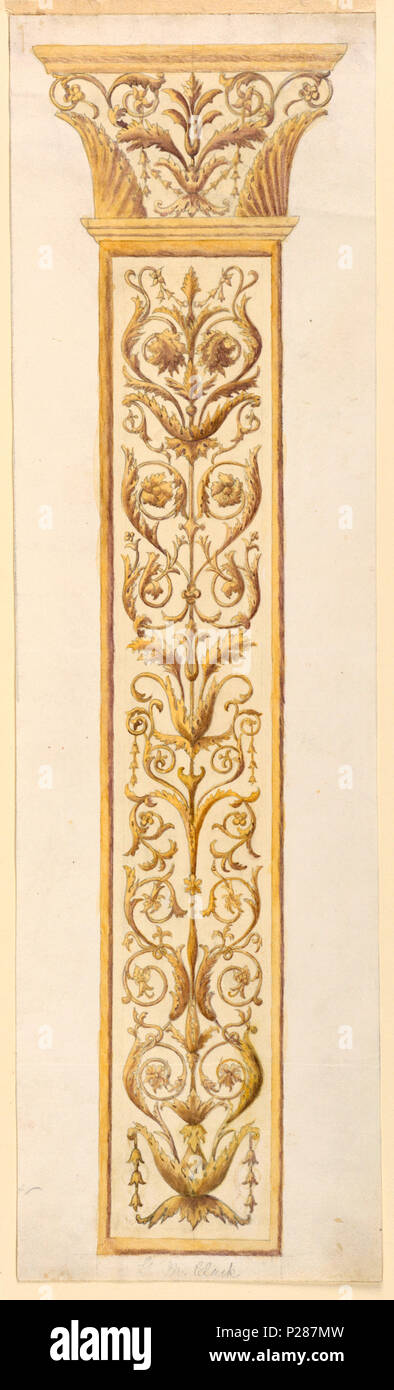 .  English: Drawing, Design for an Ornamental Colonette, ca. 1896 .  English: Vertical rectangle. Design for an ornamental colonette in the Italian Renaissance style, composed of flat shaft with arabesque pattern, and a capital with arabesque pattern and acanthus leaves at the angles. . circa 1896 101 Drawing, Design for an Ornamental Colonette, ca. 1896 (CH 18397865) Stock Photo