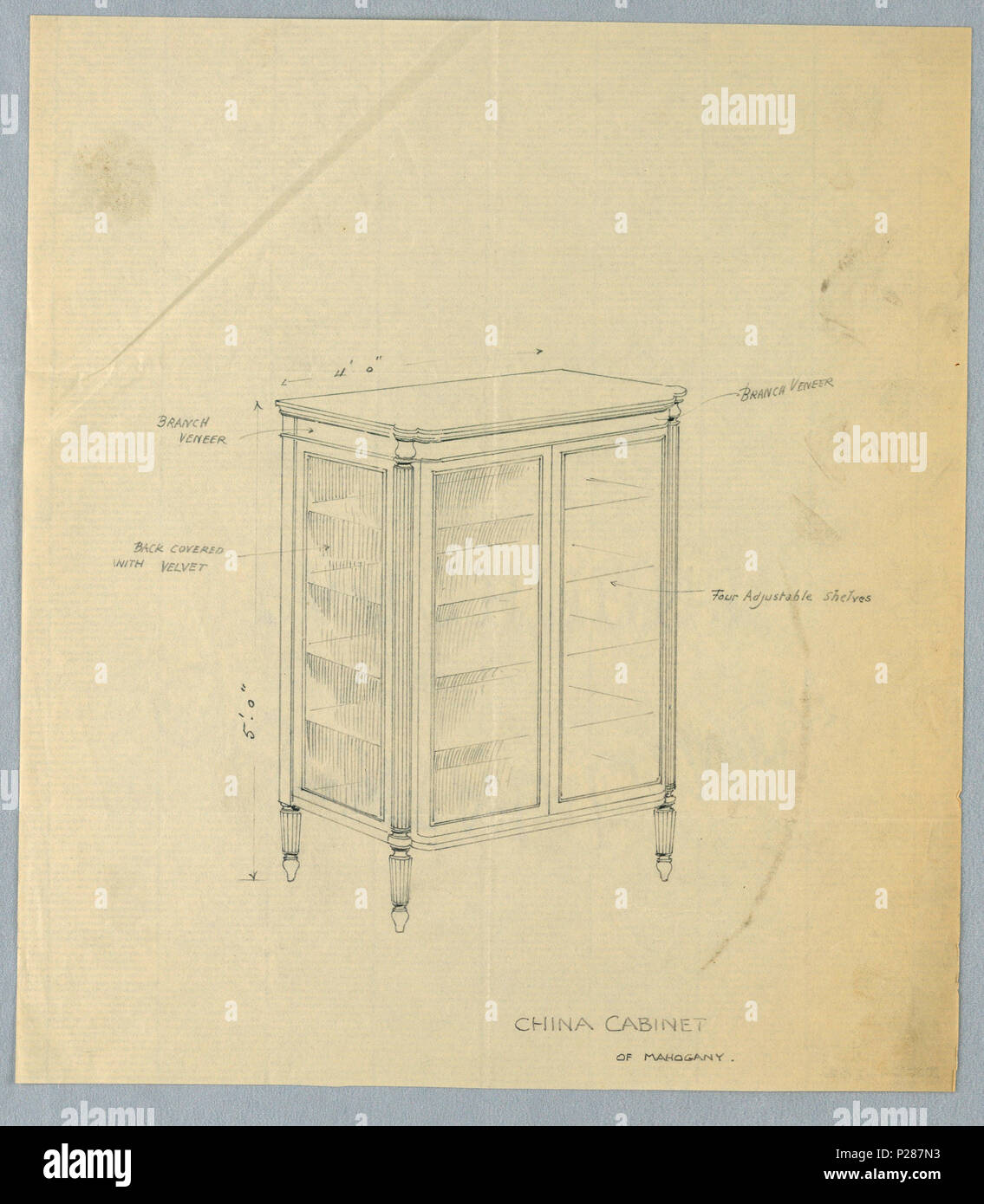 101 Drawing, Design for China Cabinet in Mahogany on Pear-Shaped Feet, 1900–05 (CH 18681229) Stock Photo