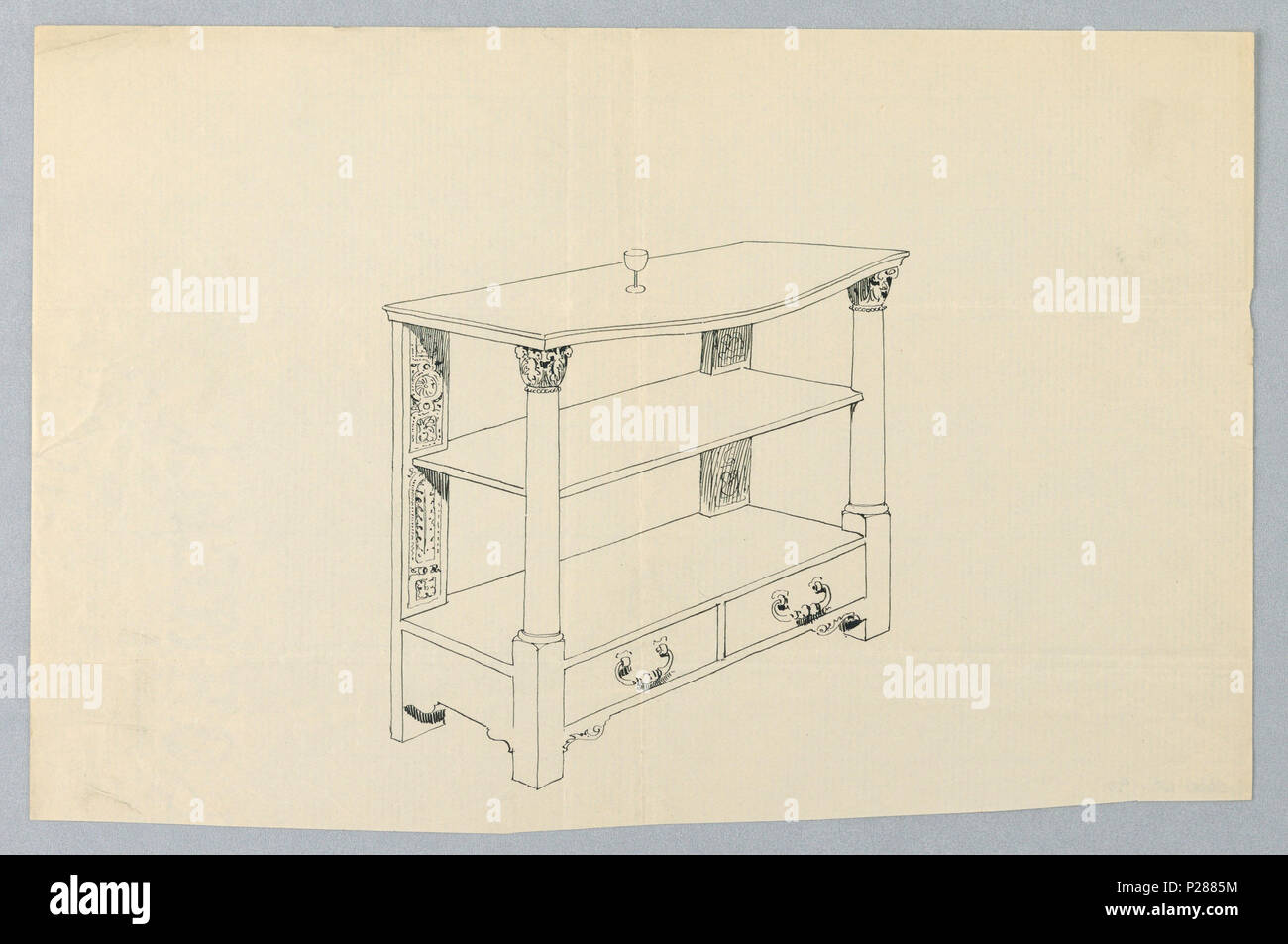 103 Drawing, Design for Side Serving Table with two shelves adorned by two Corinthian- column front supports on a two-drawer base, 1900–05 (CH 18680715) Stock Photo