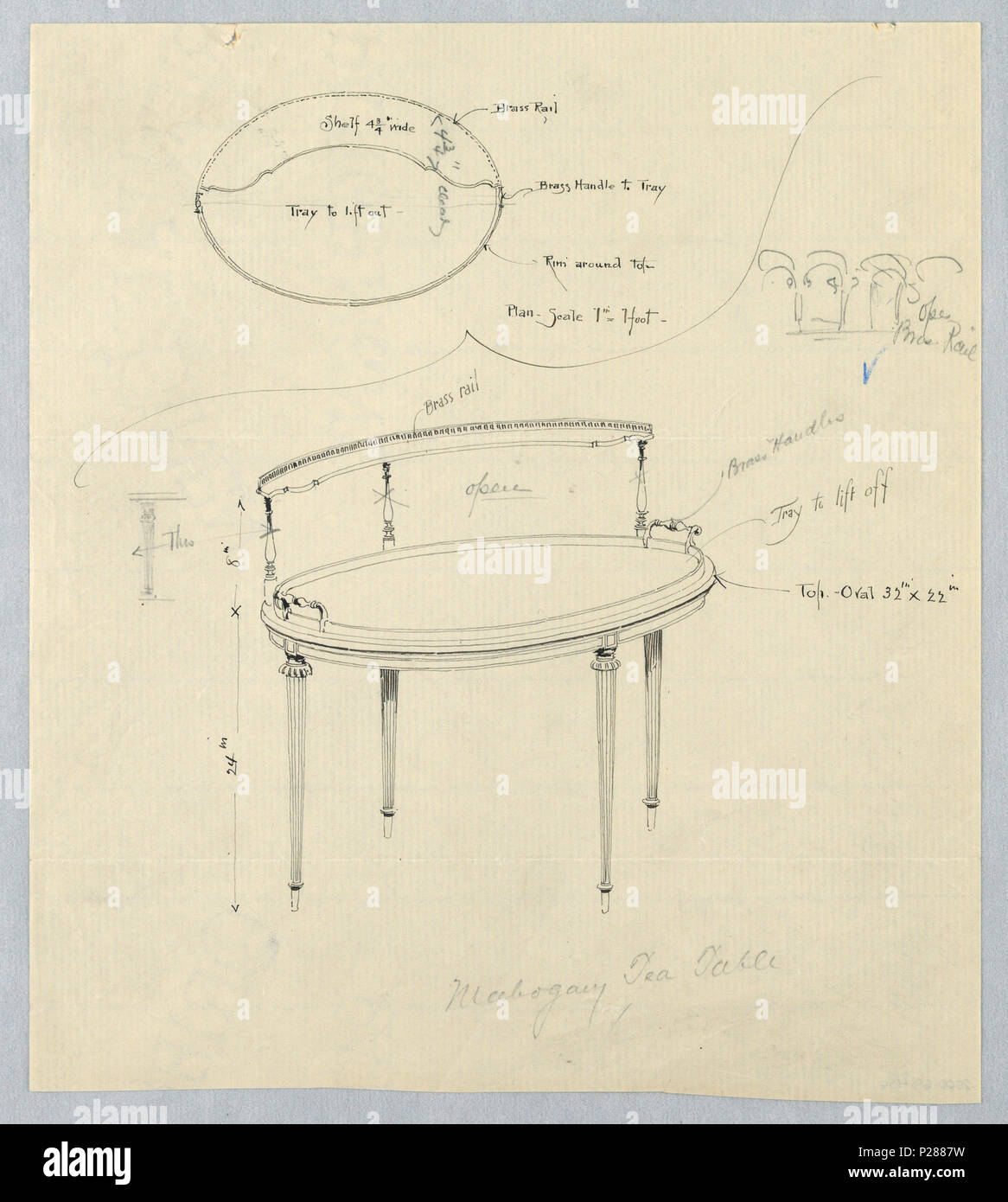 103 Drawing, Design for Small Mahogany Tea Table with Shelf and ...