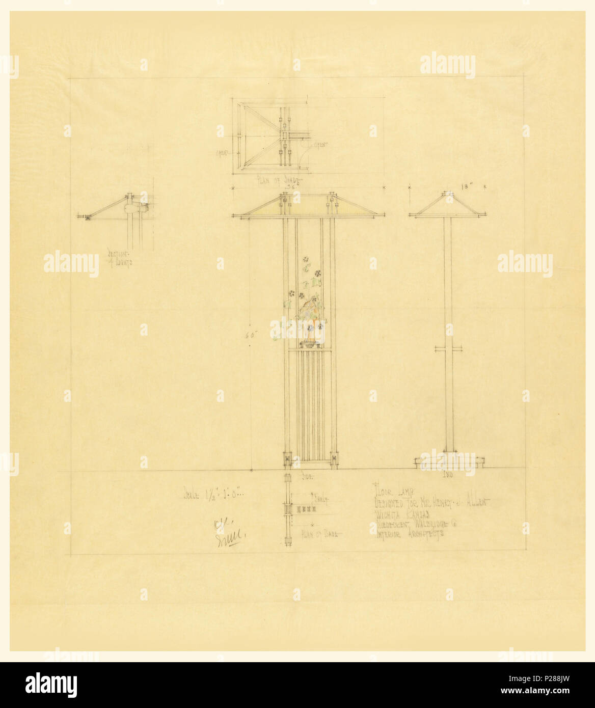 . English Drawing, Floor Lamp, Henry J. Allen Residence, Wichita