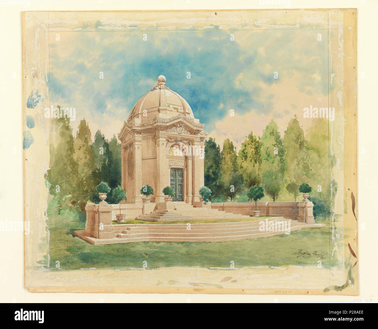 . English Drawing, Rendering for Bliss Family Mausoleum, 1901