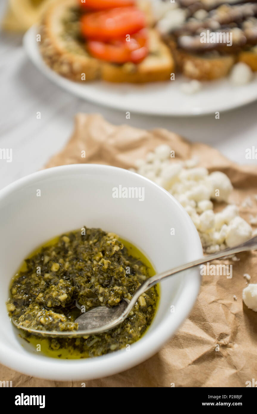 Portobello mushroom sandwich with goat cheese and pesto Stock Photo Alamy