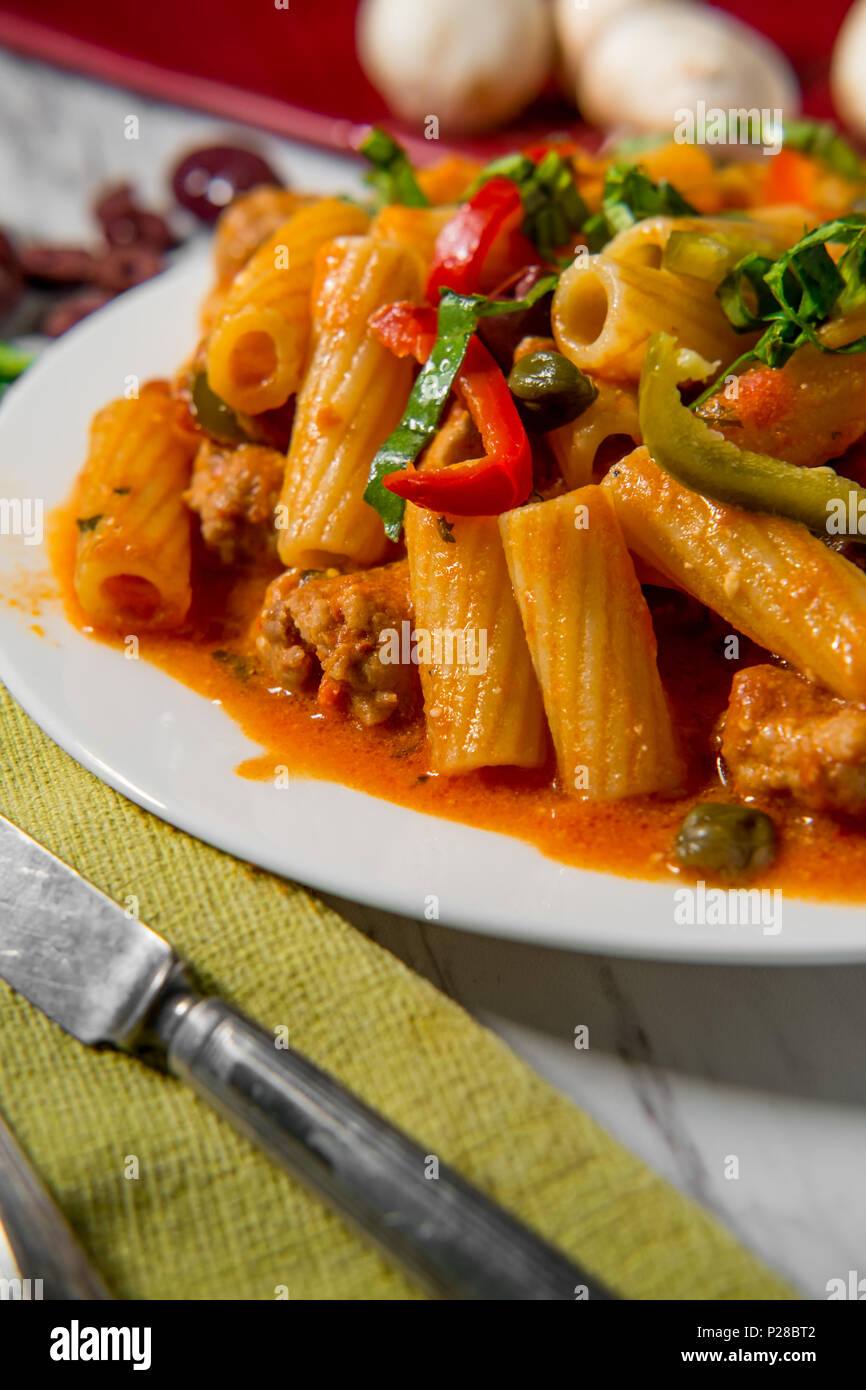 Rigatoni alla zingara with Italian pink vodka sauce sausage mushrooms