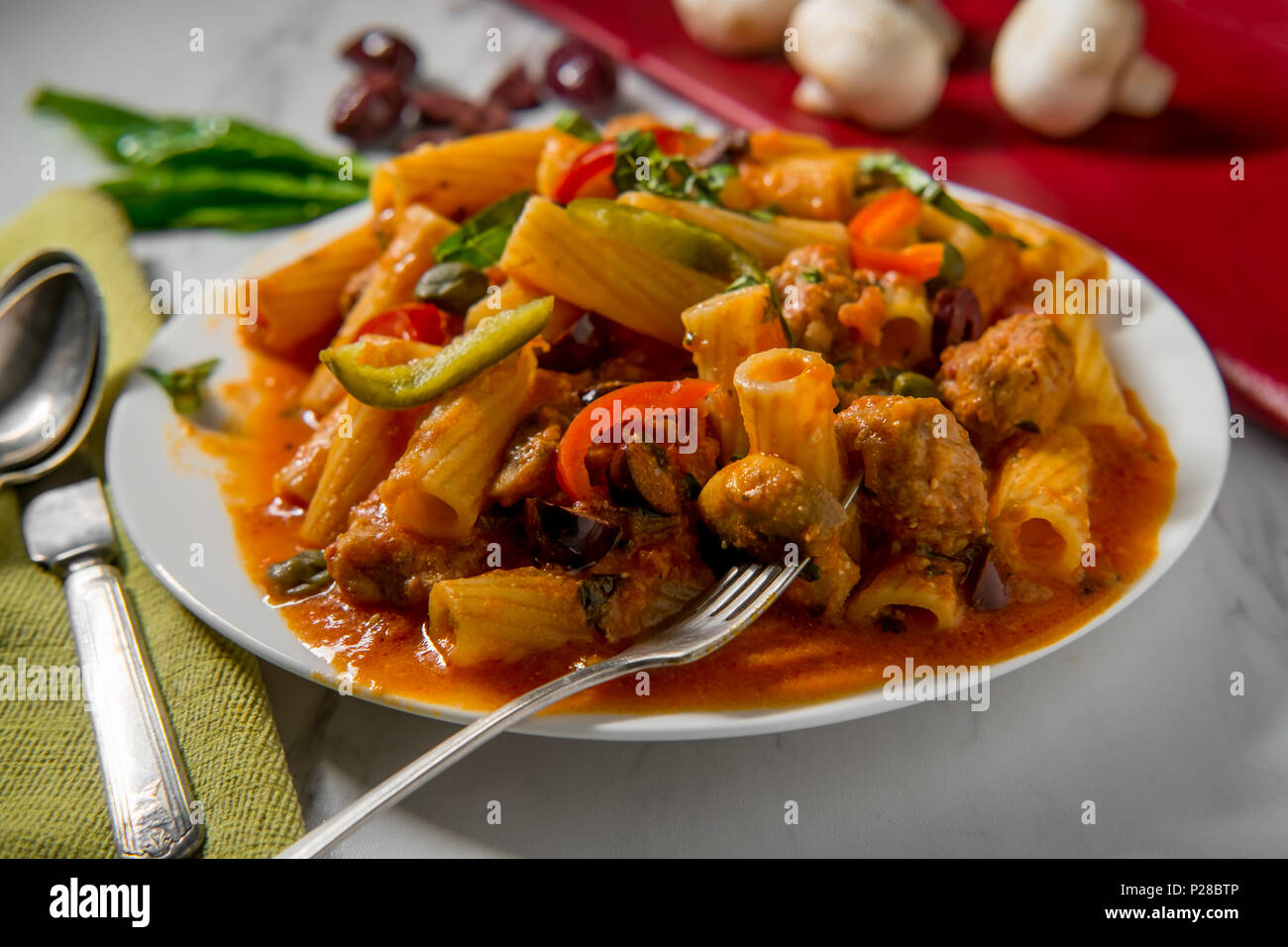 Rigatoni alla zingara with Italian pink vodka sauce sausage mushrooms