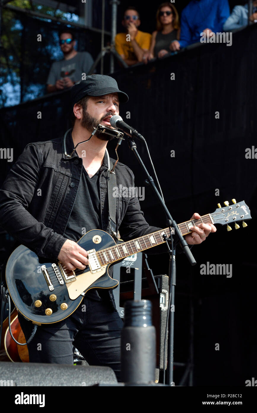 Napa Valley, California, May 26, 2018, Chris Vos of The Record Company on stage at the 2018 BottleRock Festival in Napa California. Stock Photo