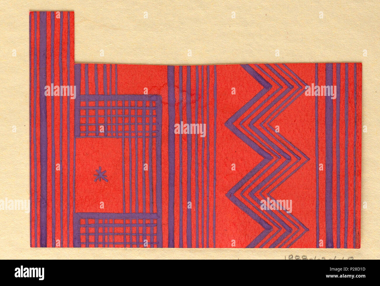 .  English: Drawing, Textile Design: Nuance, 1922 .  English: Geometric pattern of gradiated vertical stripes and chevrons in blue on coral ground. . 1922 110 Drawing, Textile Design- Nuance, 1922 (CH 18631113) Stock Photo