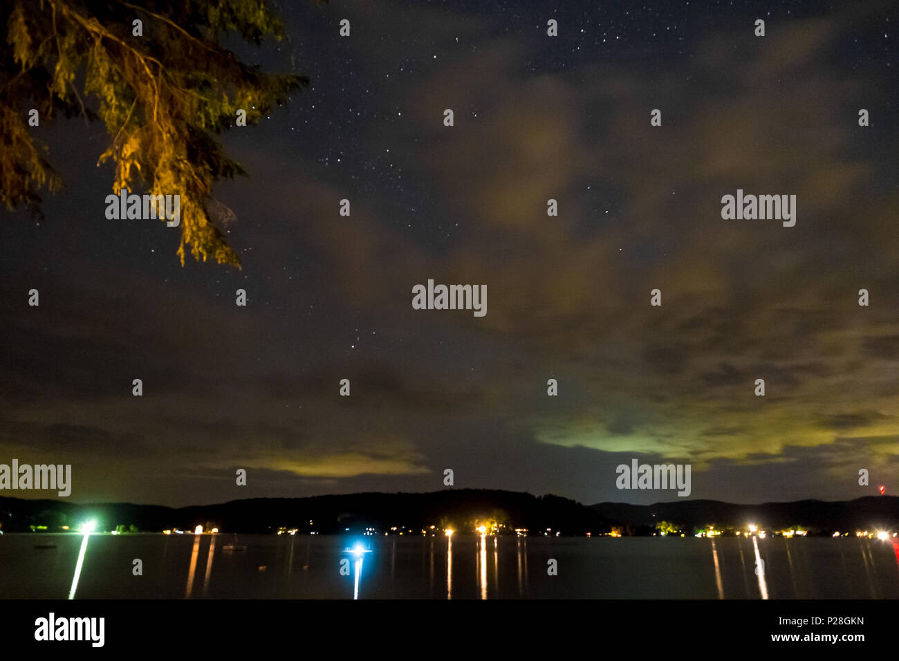 Lake Bomoseen landscape timelapse night starscape horizon Stock Photo