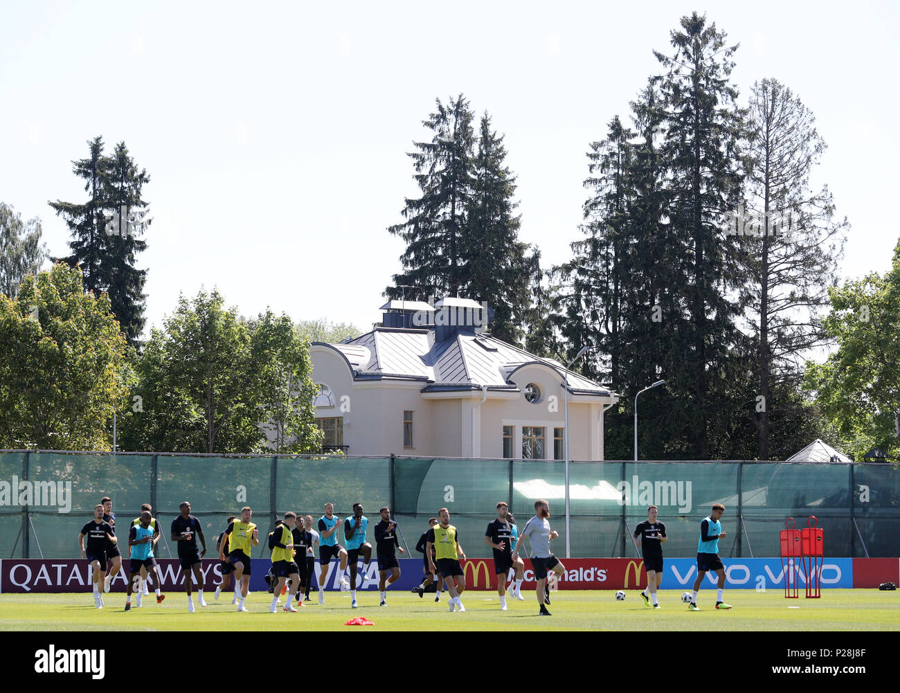 A general view of England players during the training session at the Spartak Zelenogorsk Stadium, Zelenogorsk. Stock Photo
