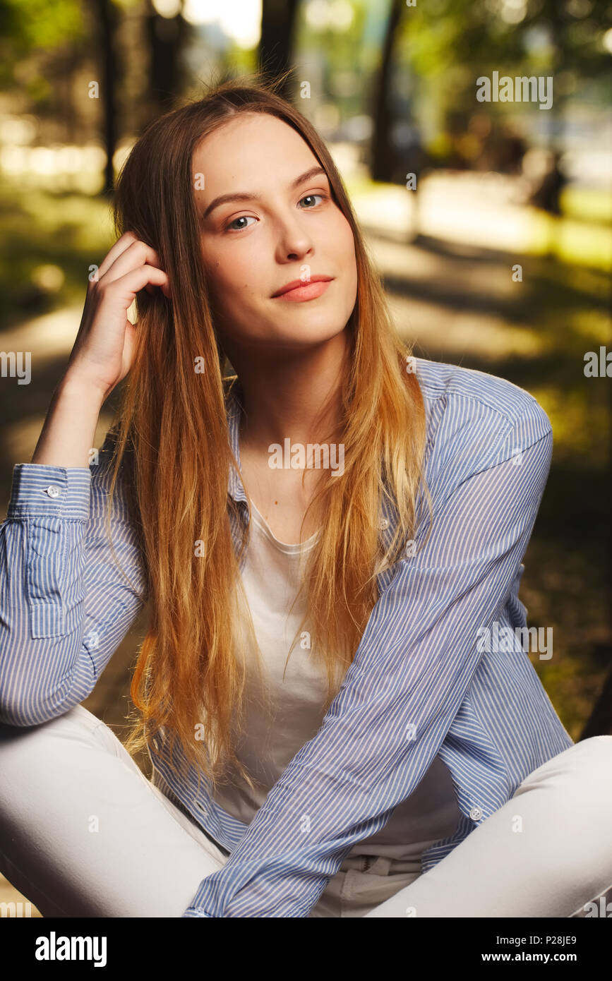 portrait of beautiful girl with long hair Stock Photo - Alamy