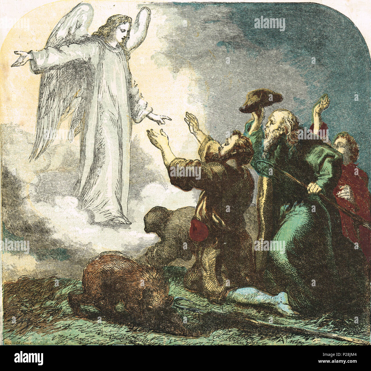 Annunciation to the shepherds, Nativity of Jesus, 1855 illustration Stock Photo