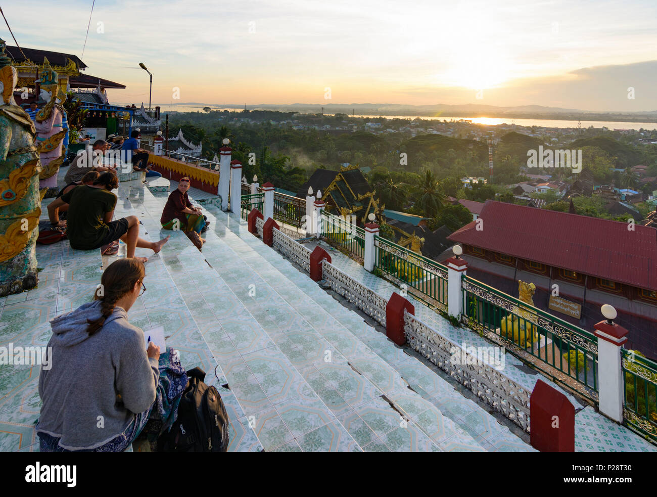 Mawlamyine (Mawlamyaing, Moulmein), terrace of Kyaik Than Lan  (Kyaikthanlan) Paya pagoda, (from Rudyard Kipling poem), view to city and  sea, Mon State, Myanmar (Burma Stock Photo - Alamy