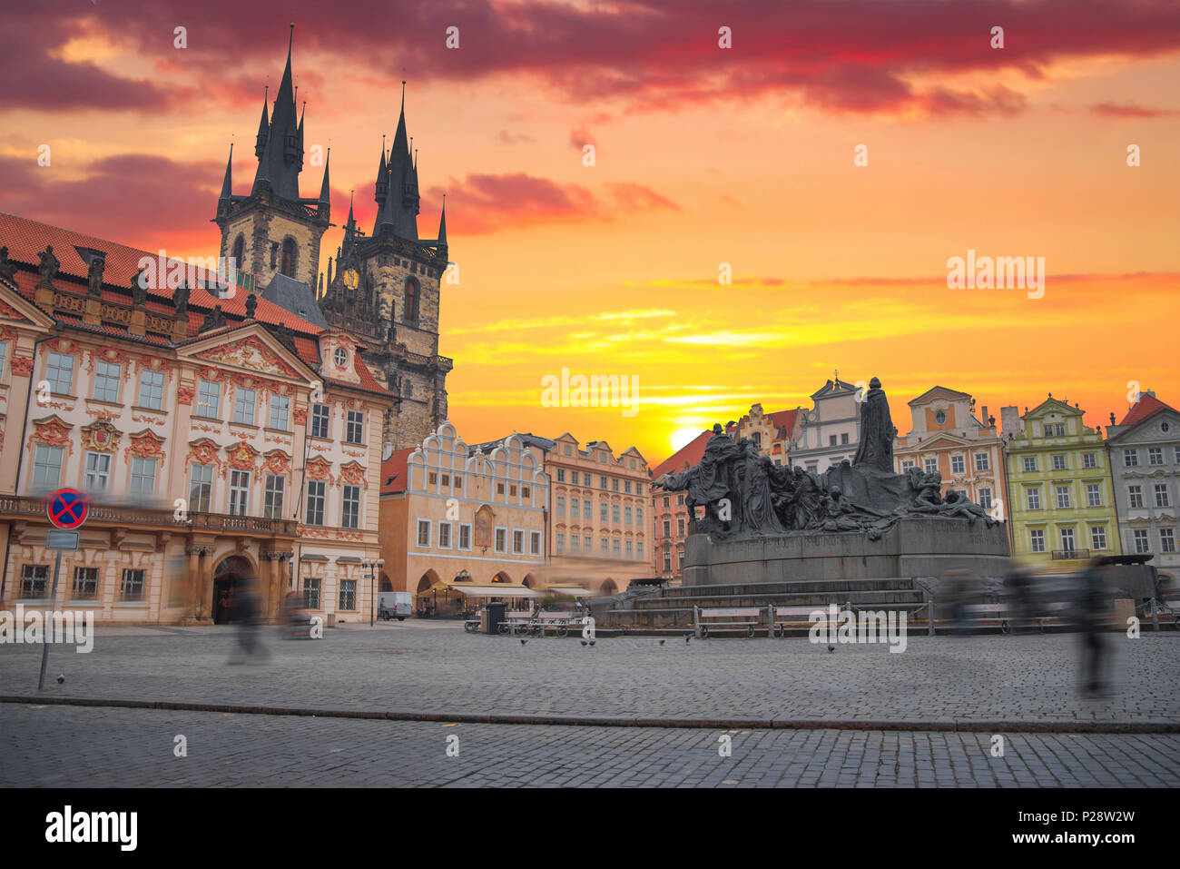 Prague Old town square, Tyn Cathedral. under sunlight. Stock Photo