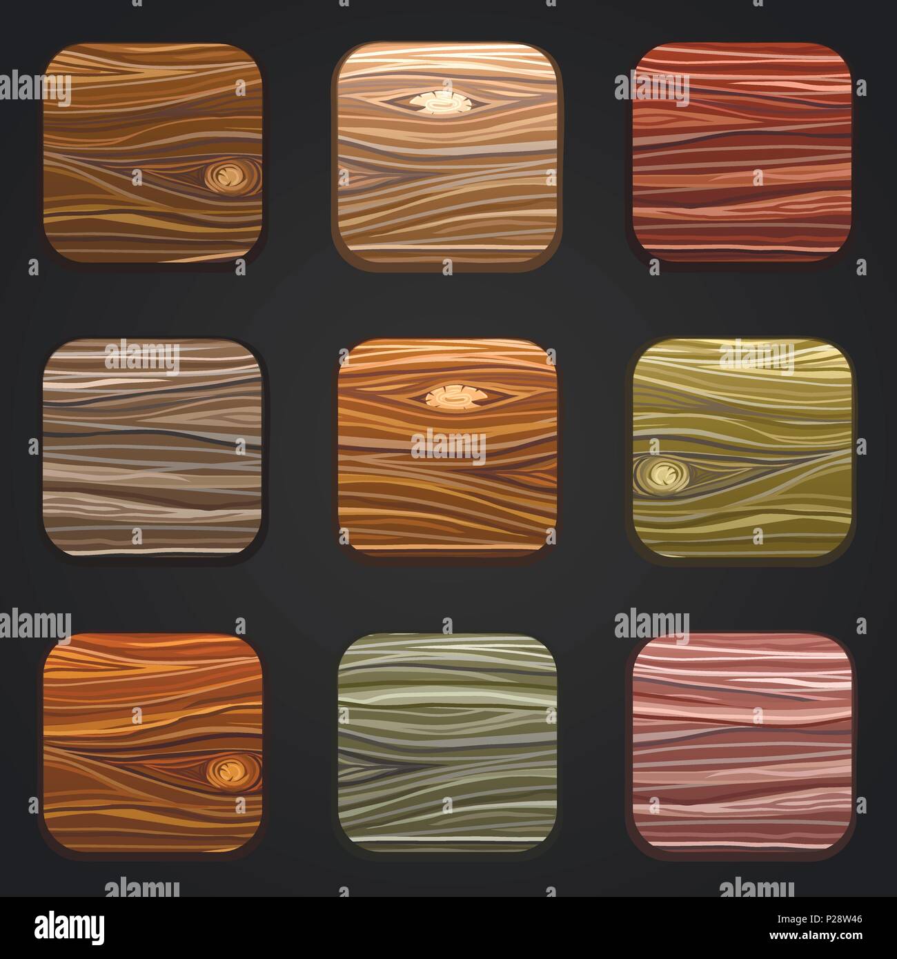 set of wooden icons. Template Wood Buttons. Vector illustration Stock ...