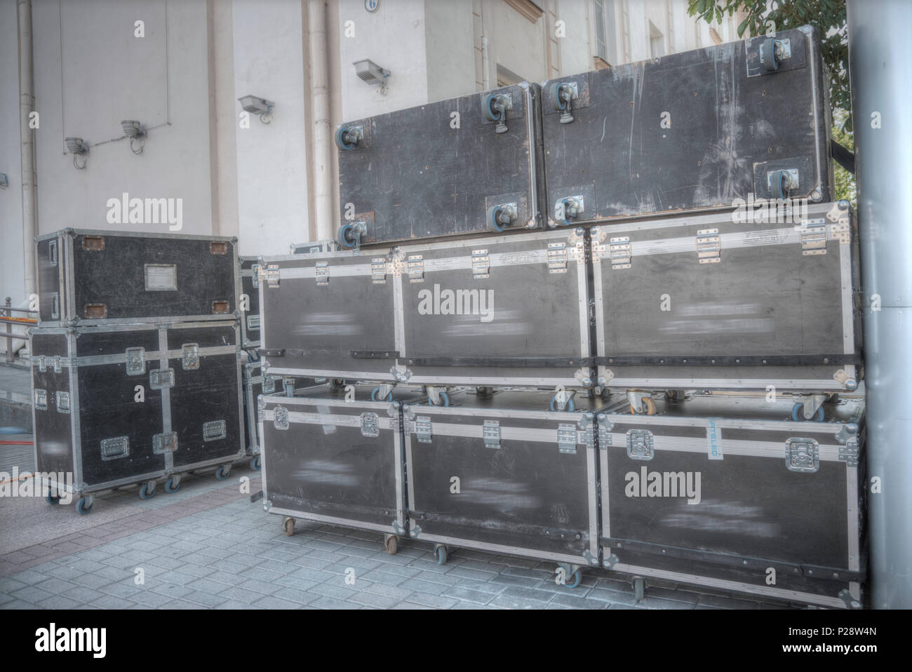 Preparing the stage for a concert in the open air Stock Photo - Alamy