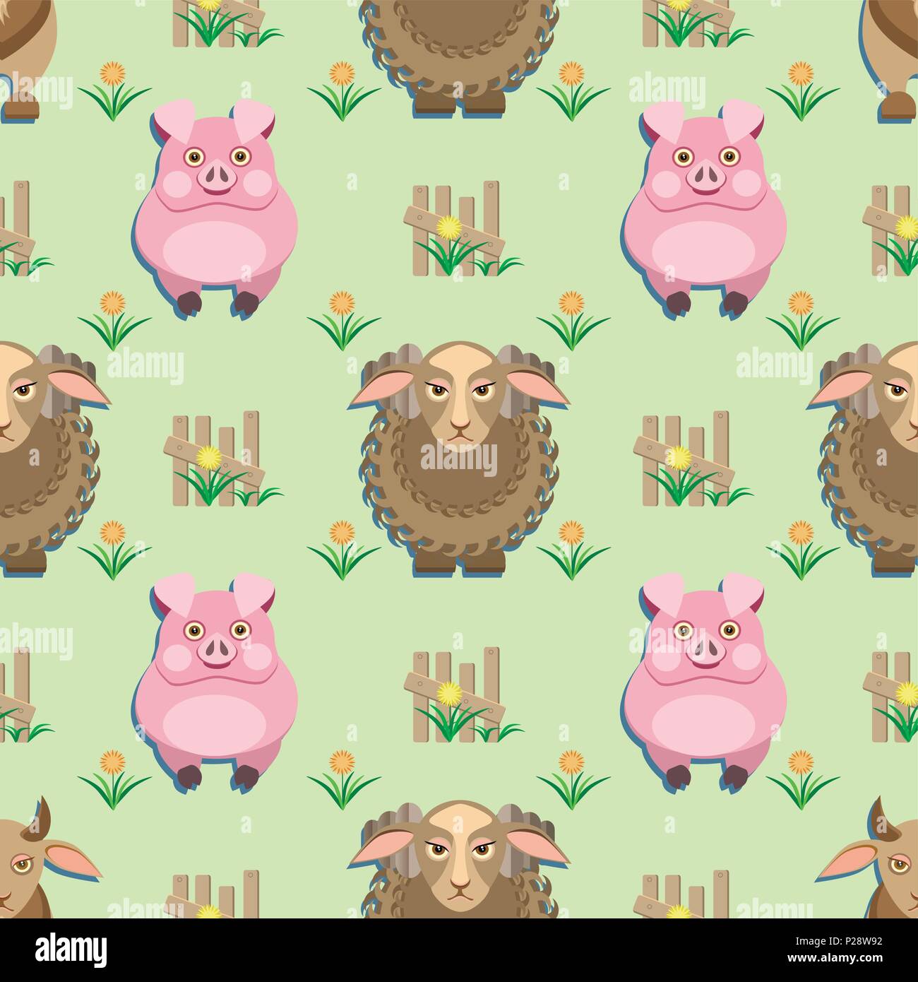 kids seamless pattern with animals from the farm. Vector illustration ...