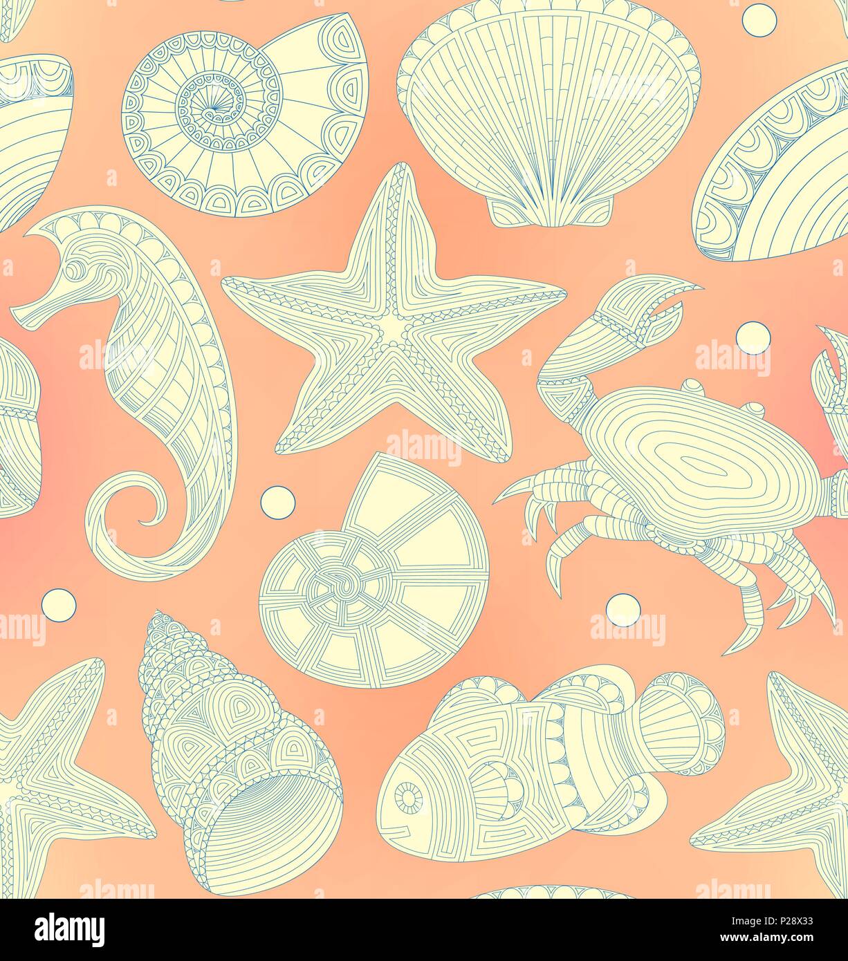 Seamless pattern with marine inhabitants Stock Vector