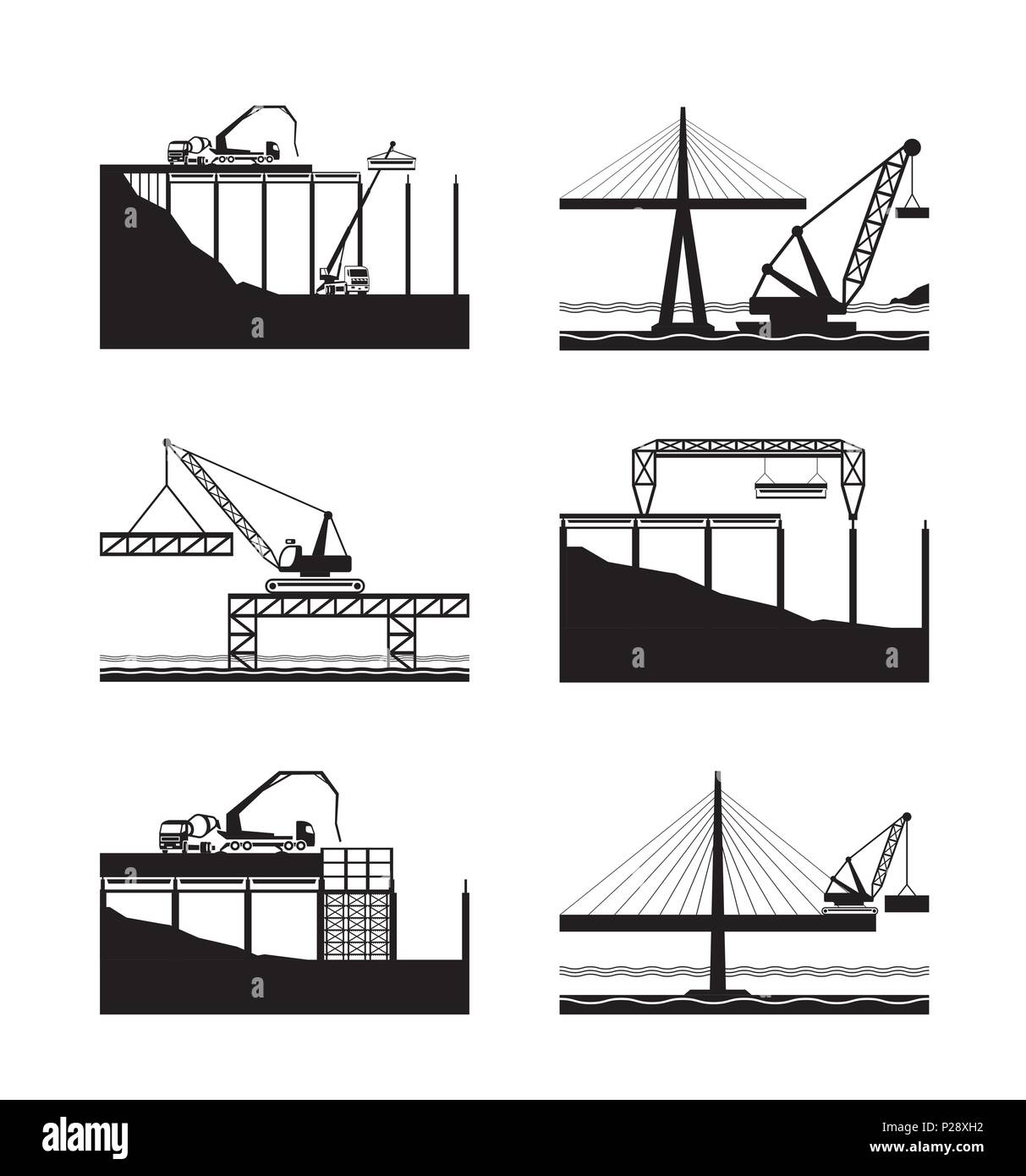Construction of different bridges - vector illustration Stock Vector