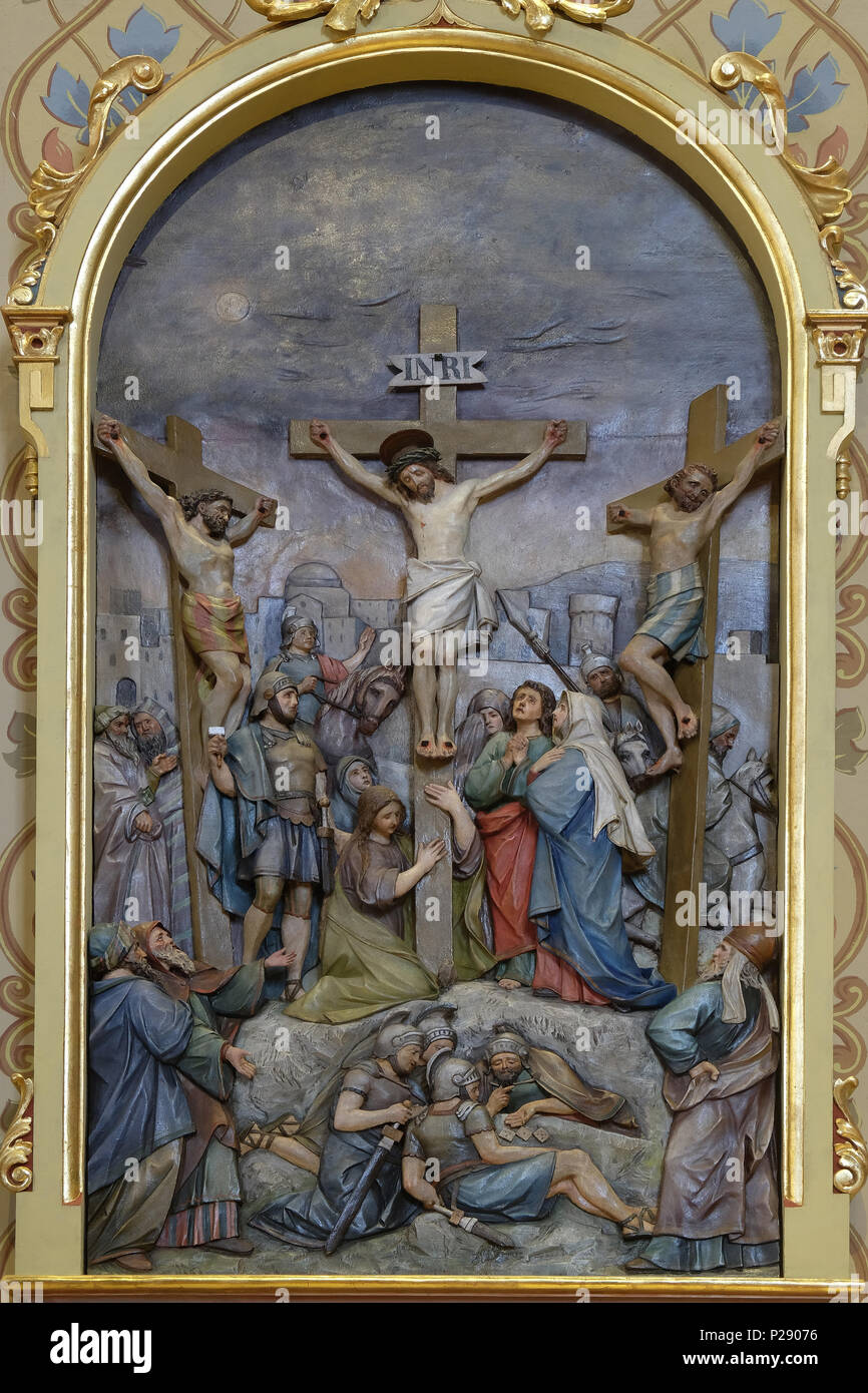 Calvary, Jesus dies on the Cross, church of Saint Matthew in Stitar, Croatia Stock Photo