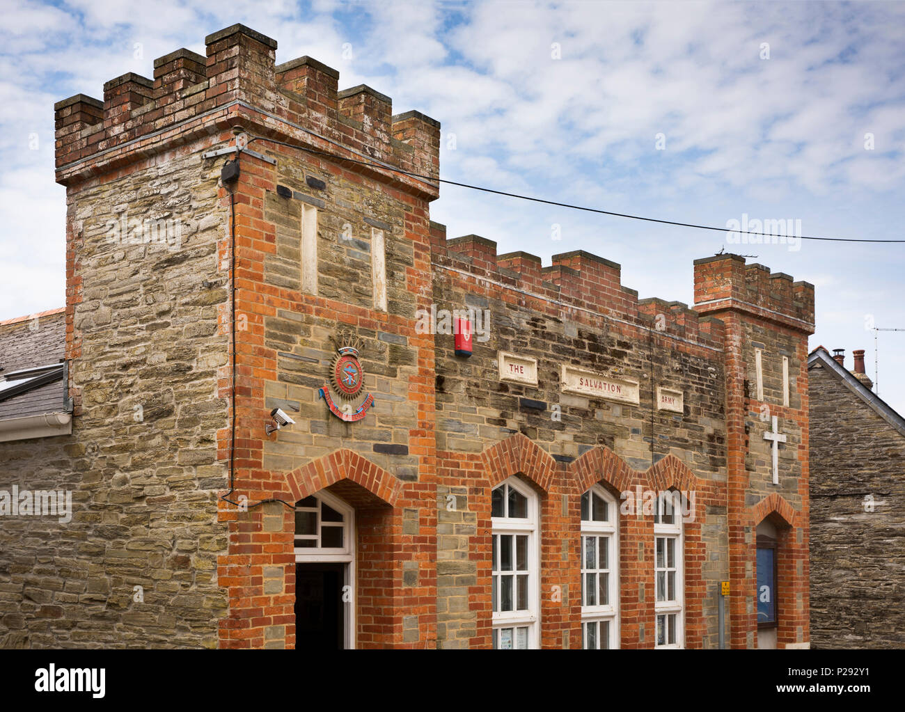 UK, Cornwall, Liskeard, Church Street, castellated Salvation Army Hall Stock Photo