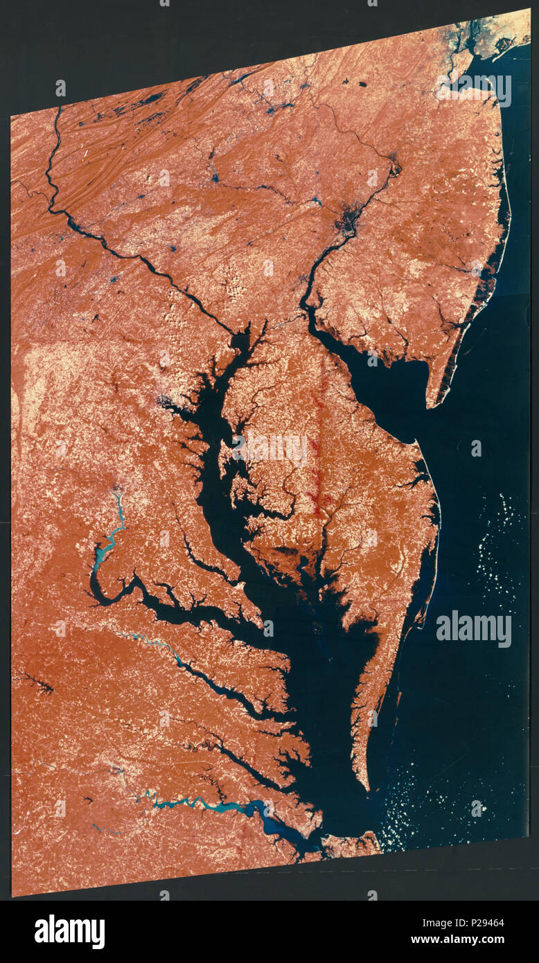 (Landsat satellite image of the Middle Atlantic States, eastern part). LOC 89690193. Stock Photo