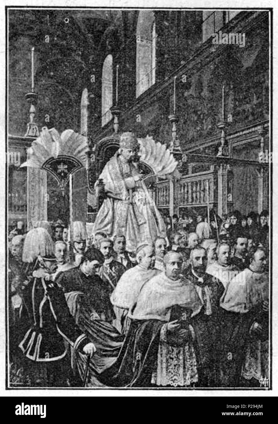 . Leo XIII. in der Sixtinischen Kapelle am Jahrestag seiner Krönung . by 1888. Angelo de Courten 134 Glaspalast 1888 024 Stock Photo