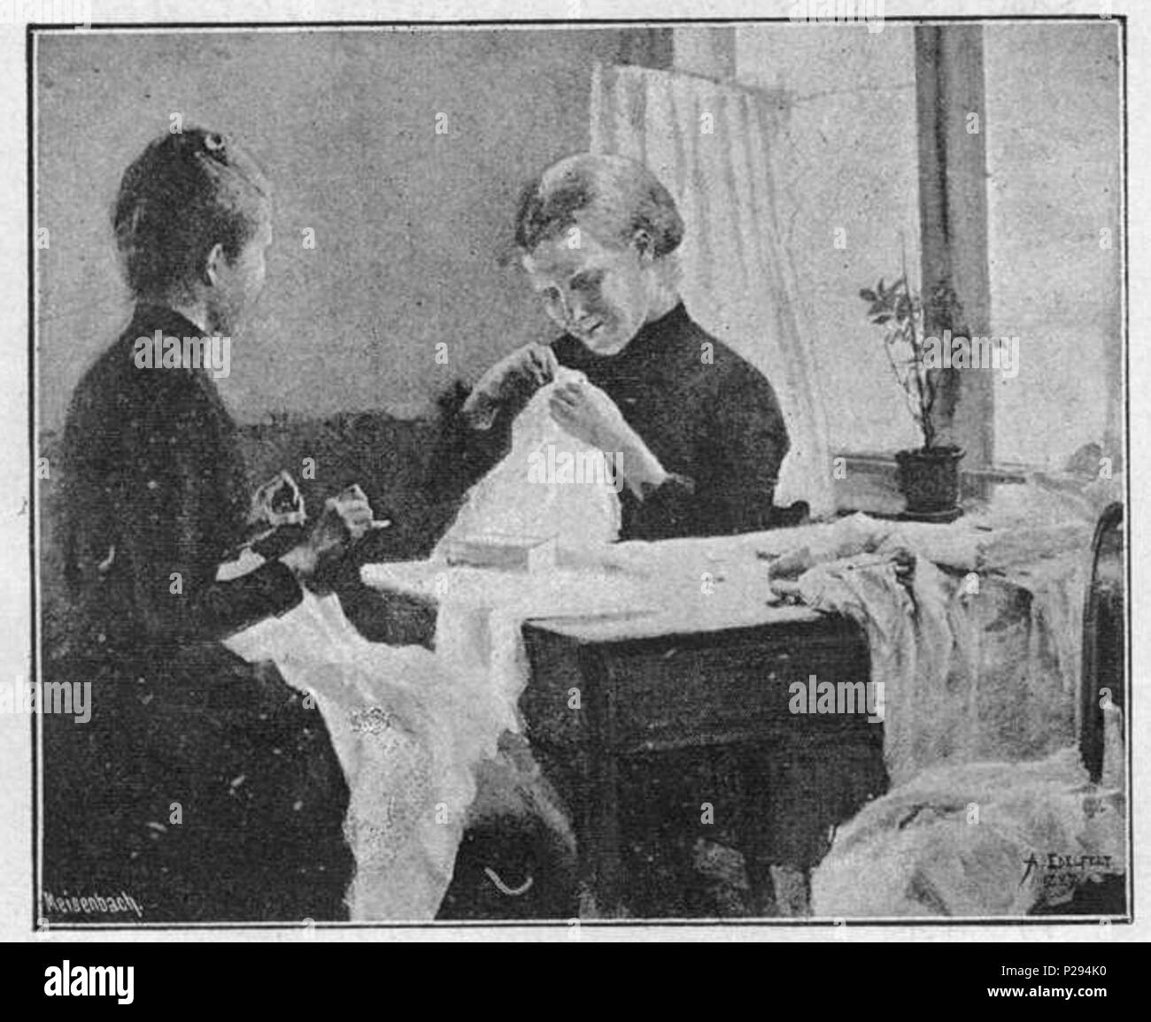 . DIe Näherinnen . by 1888. Template:Crator:Albert Edelfelt 134 Glaspalast 1888 032 Stock Photo