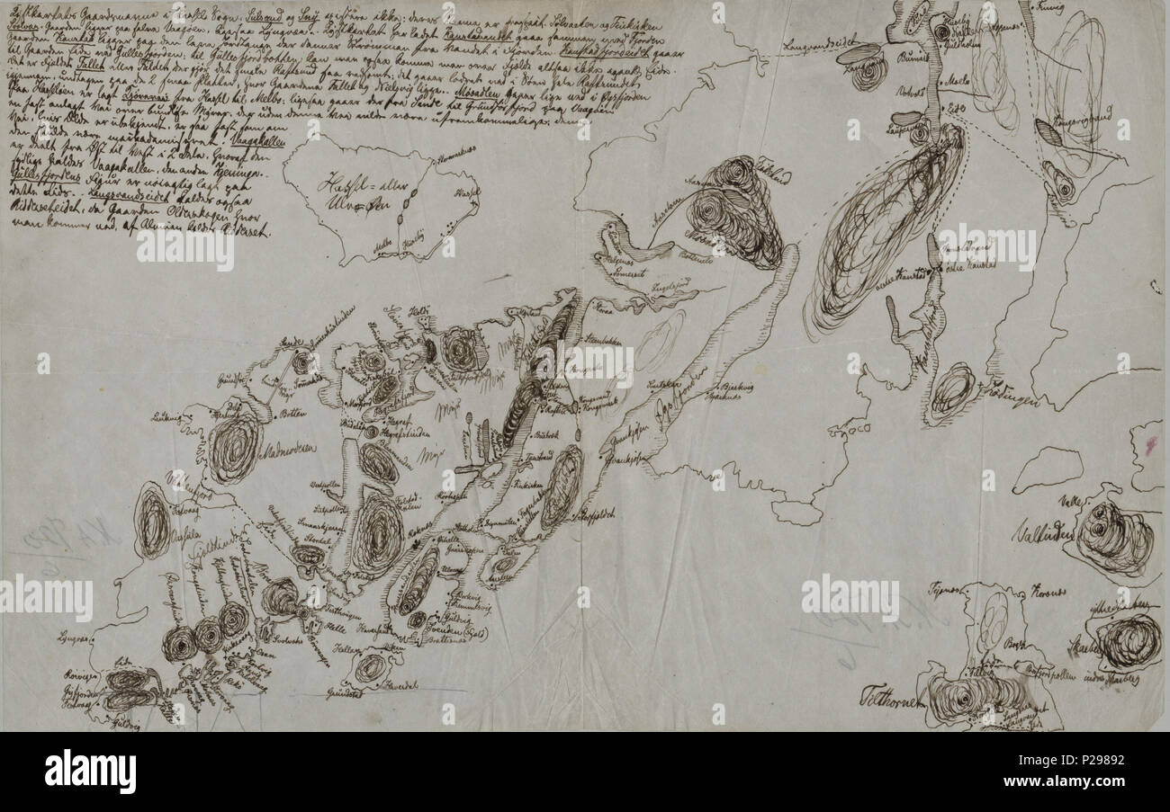 160 Kartstudier over forskjellige områder i Nord-Norge. Antagelig forarbeider til P.A. Munchs kart over Nord-Norge - no-nb krt 00738 Stock Photo