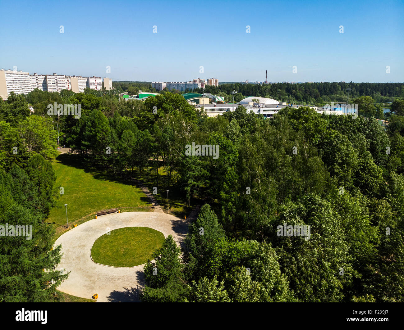Victory Park in summer in Zelenograd in Moscow, Russia Stock Photo