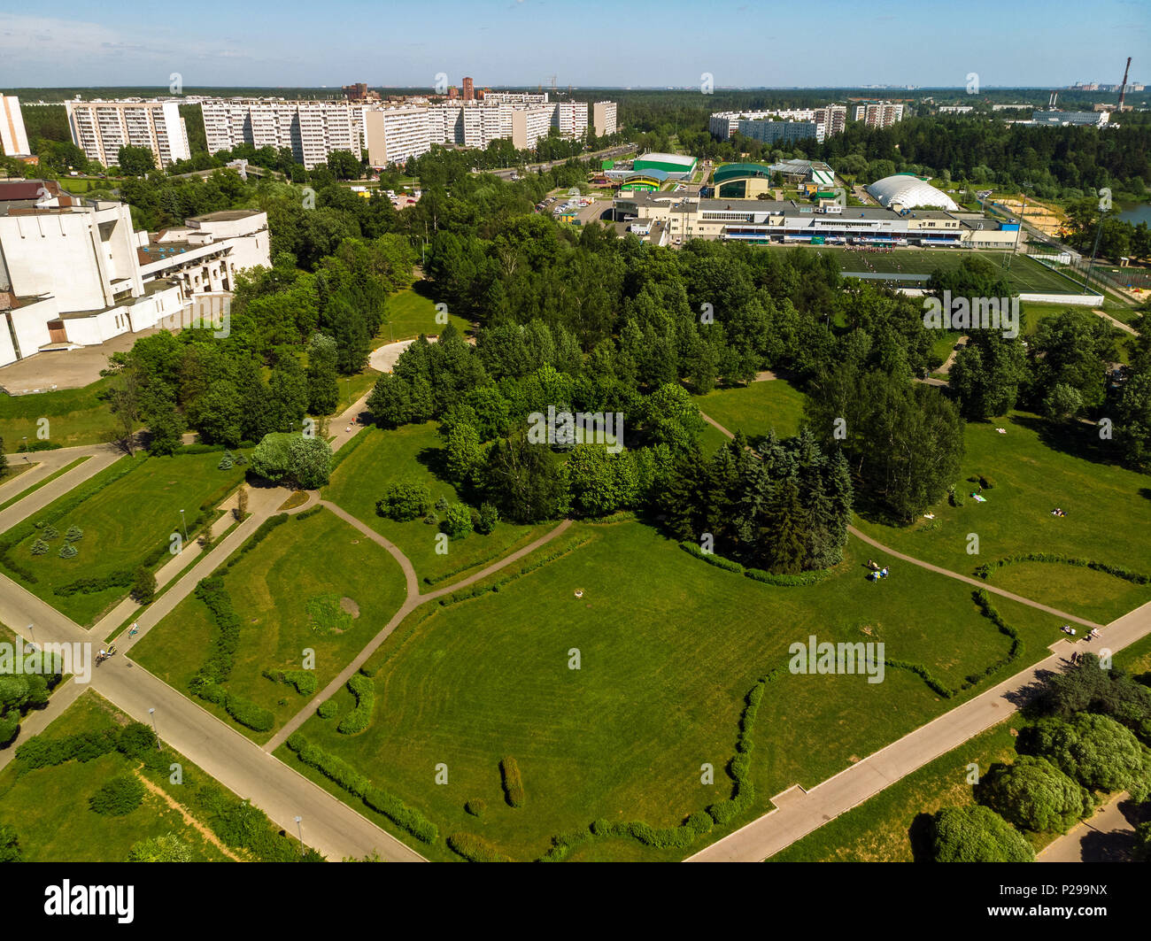 Victory Park in summer in Zelenograd in Moscow, Russia Stock Photo
