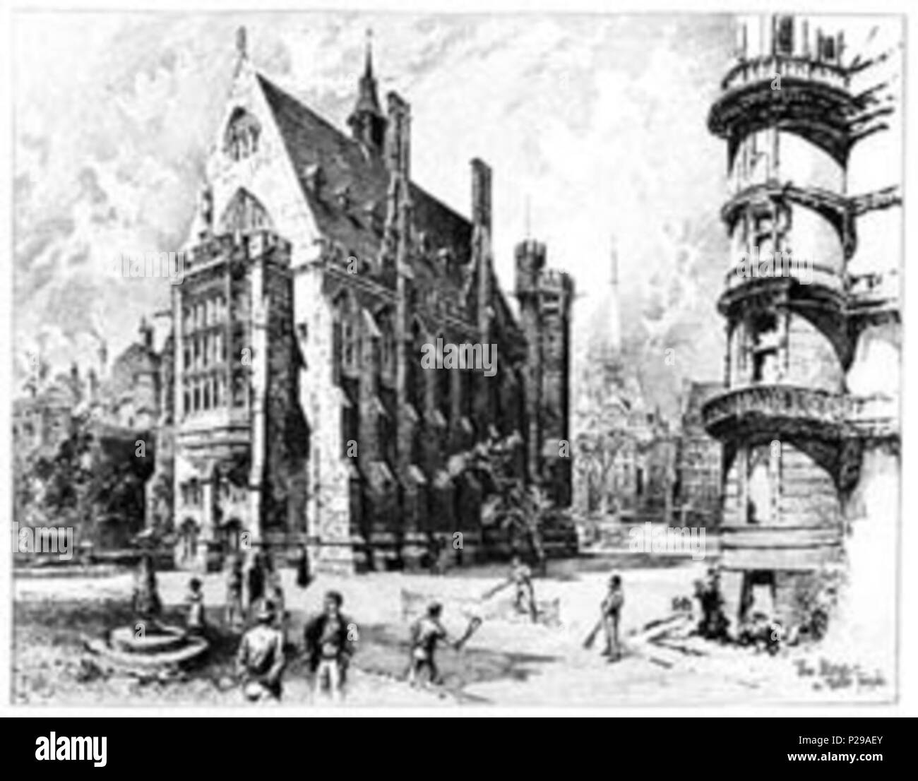 . English: Herbert Railton's illustration of Middle Temple Library . circa 1895. Herbert Railton (1857–1910)[1] 193 MiddleTempleLibrary-London-Railton-1892 Stock Photo