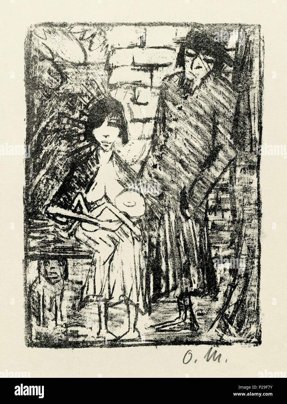 . Polnische Familie (Judenfamilie). Lithographie auf chamoisfarbenem Velin. 26 x 19,2 cm (Darstellung); 41 x 31 cm (Blattgröße). Monogrammiert. (1920/21). Karsch 114 II, Söhn HdO 72709-6. Druck erschienen in 'Die Schaffenden', III. Jahrgang, I. Mappe, 1922, . between 1920 and 1921.   Otto Mueller  (1874–1930)      Alternative names Otto Müller; Otto Muller  Description German painter, university teacher and graphic artist  Date of birth/death 16 October 1874 24 September 1930  Location of birth/death Liebau in Silesia Obernigk near Breslau  Authority control  : Q317041 VIAF: 25397524 ISNI: 000 Stock Photo