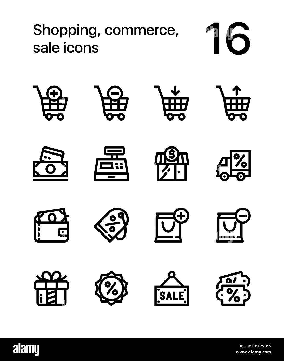 Shopping, commerce, sale icons for web and mobile design pack 1 Stock Vector