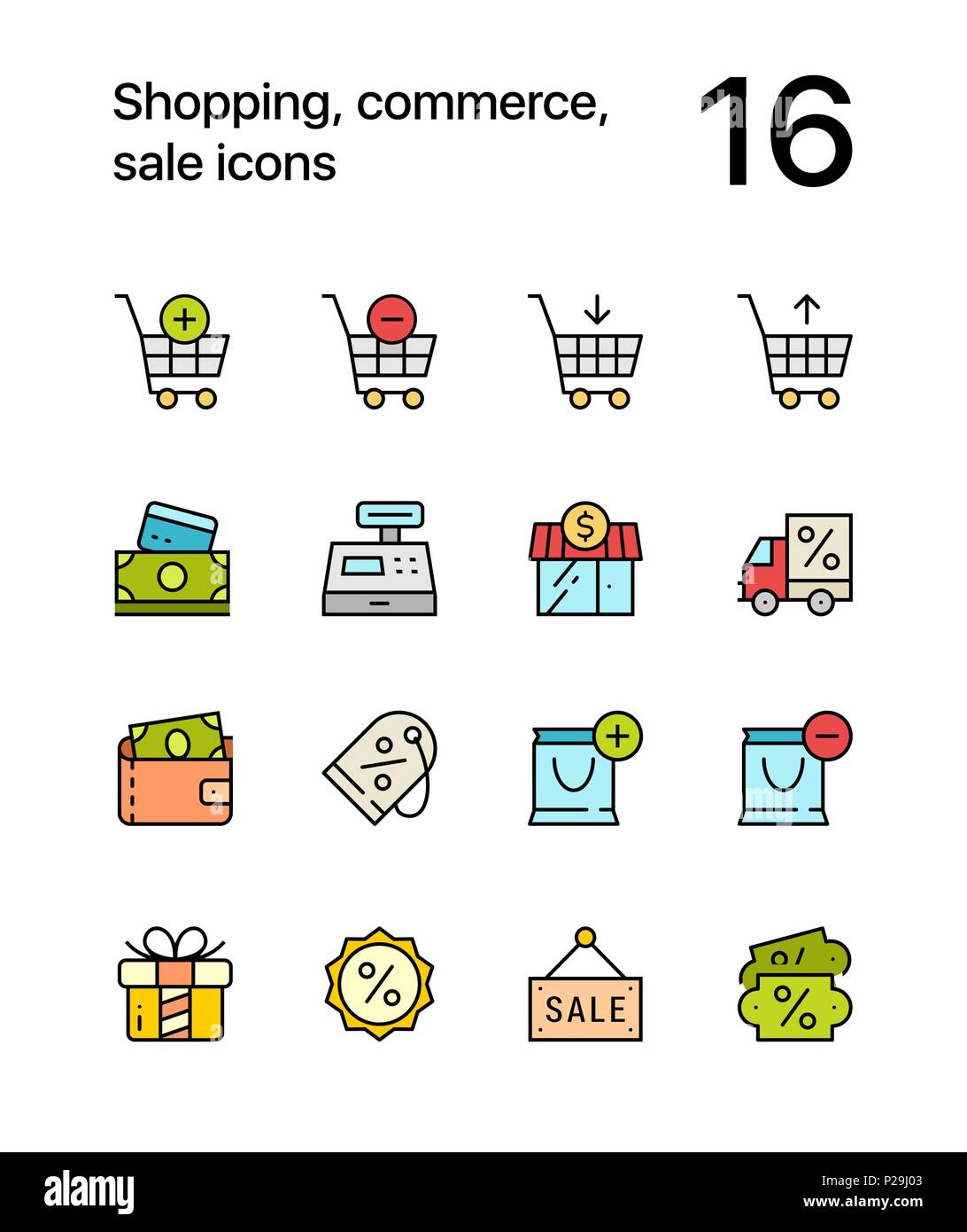 Colored Shopping, commerce, sale icons for web and mobile design pack 1 Stock Vector
