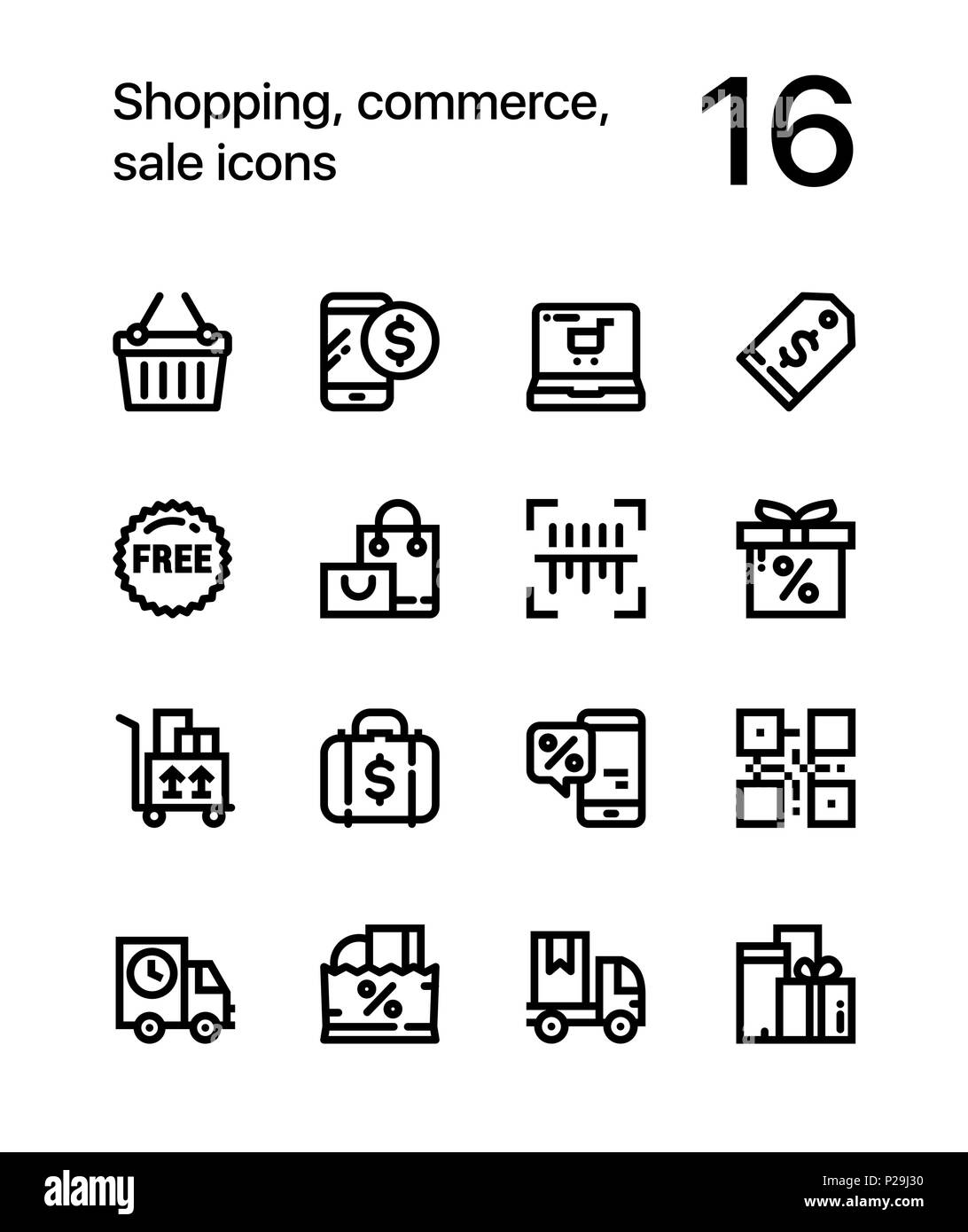 Shopping, commerce, sale icons for web and mobile design pack 2 Stock Vector