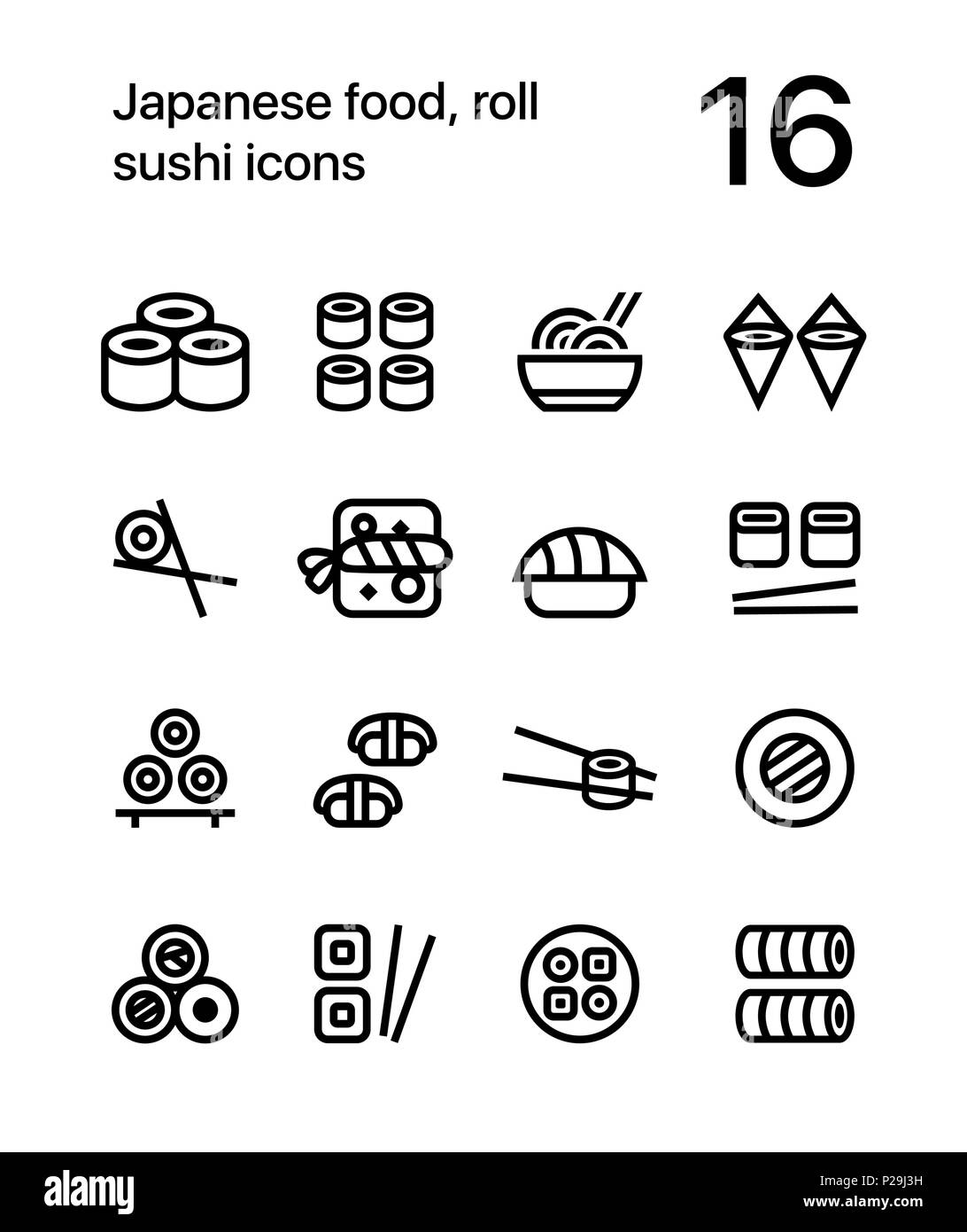 Japanese food, sushi icons for web and mobile design pack Stock Vector